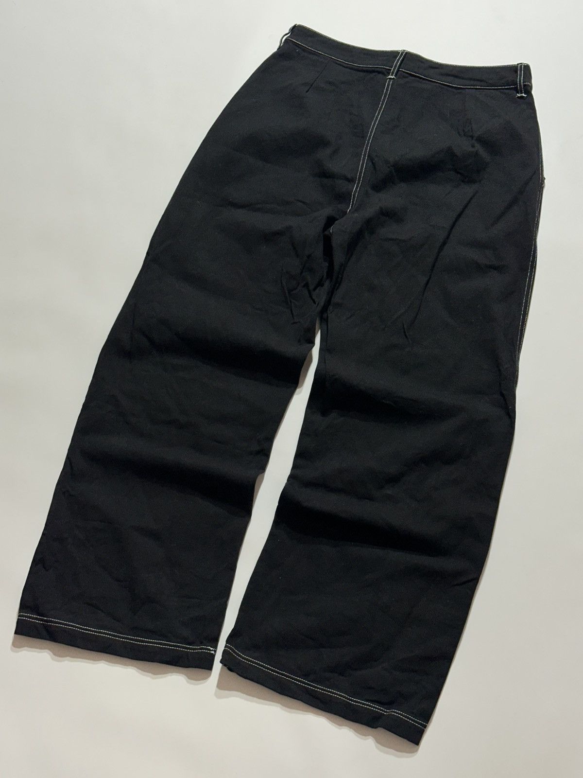 Japanese Brand Black Baggy Pants with Contrast Stitching Size US 32 / EU 48 - 3 Thumbnail