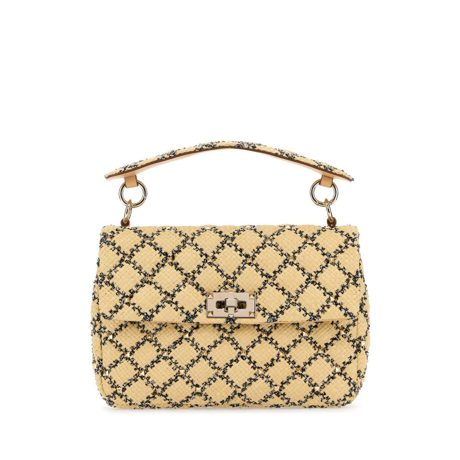VALENTINO GARAVANI Rockstud Spike Medium Sand Beige Raffia S