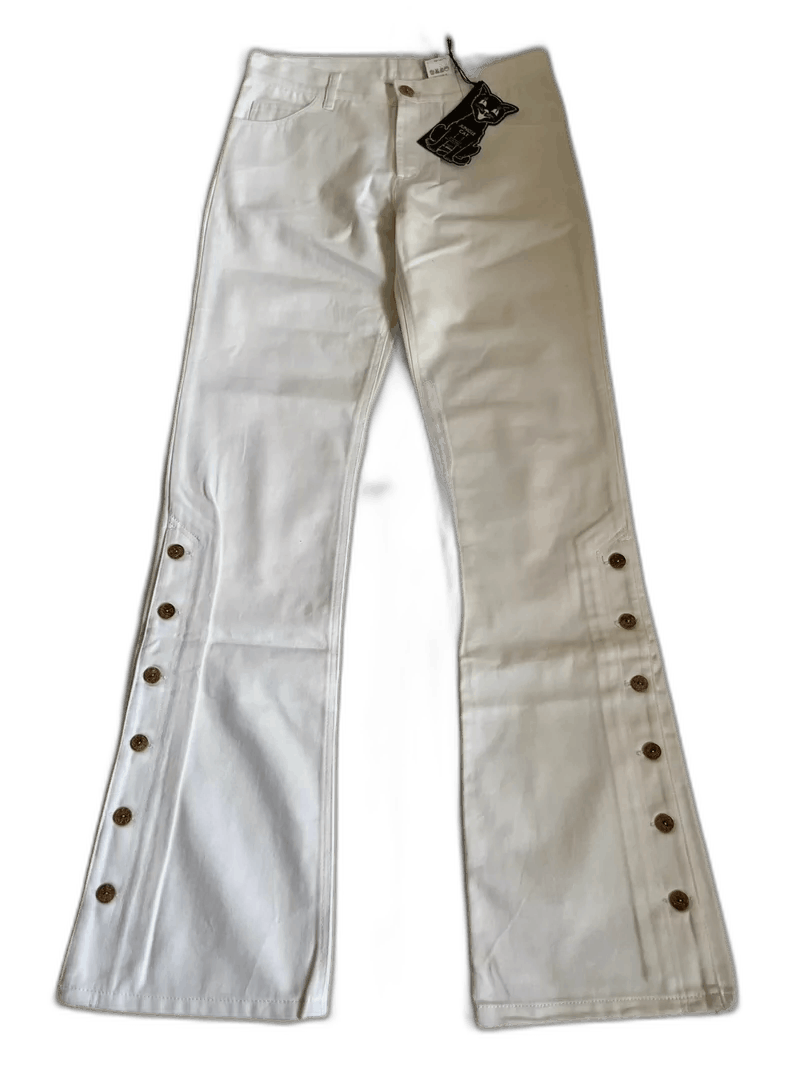 Yohji Yamamoto White Flared Pants with Button Detail Size 29" - 1 Thumbnail