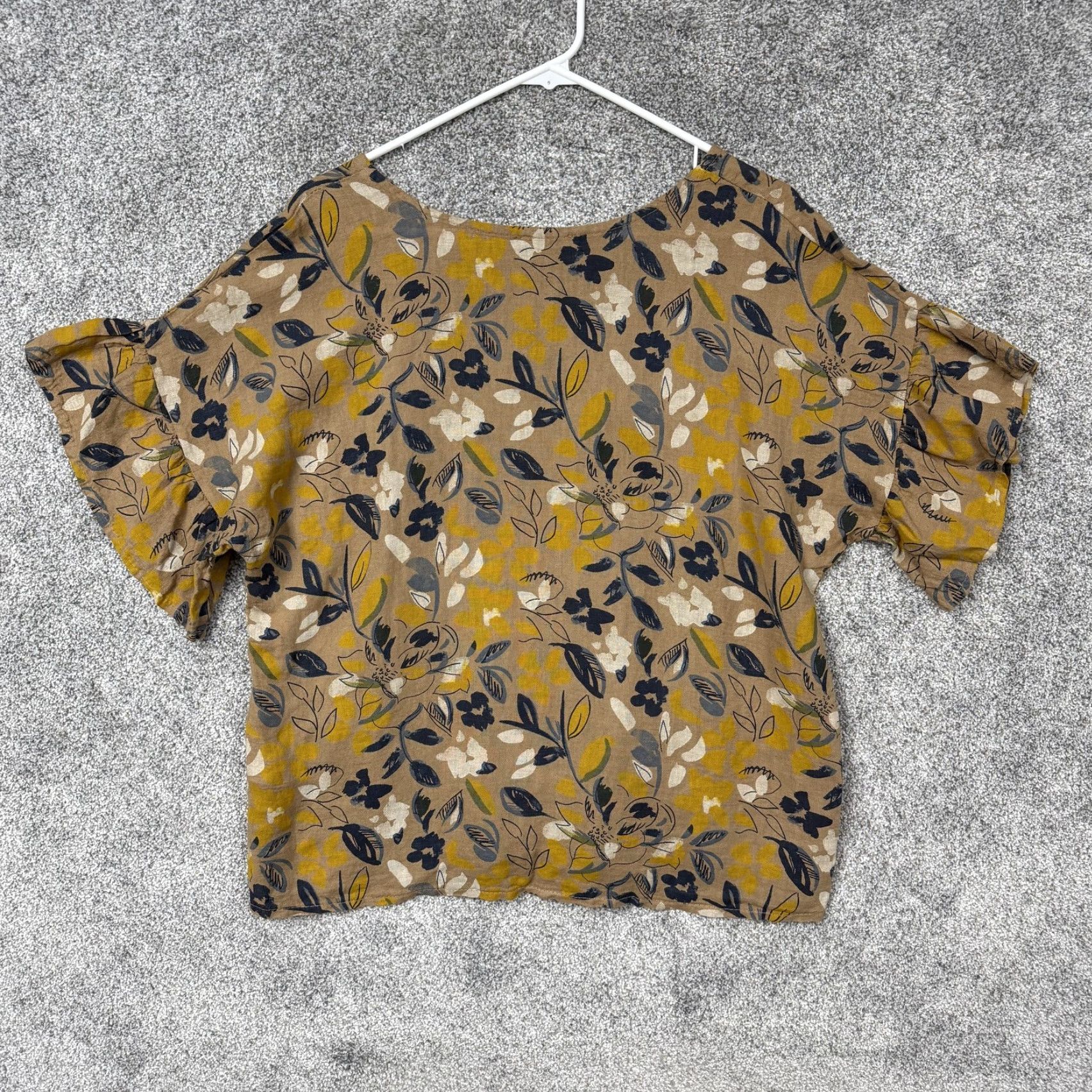 Vintage VINTAGE Elena Baldi Blouse Shirt Women M Linen Floral Flutter Sleeve 80s Boho Italy Yellow Tan Cottagecore Size M / US 6-8 / IT 42-44 - 5 Thumbnail