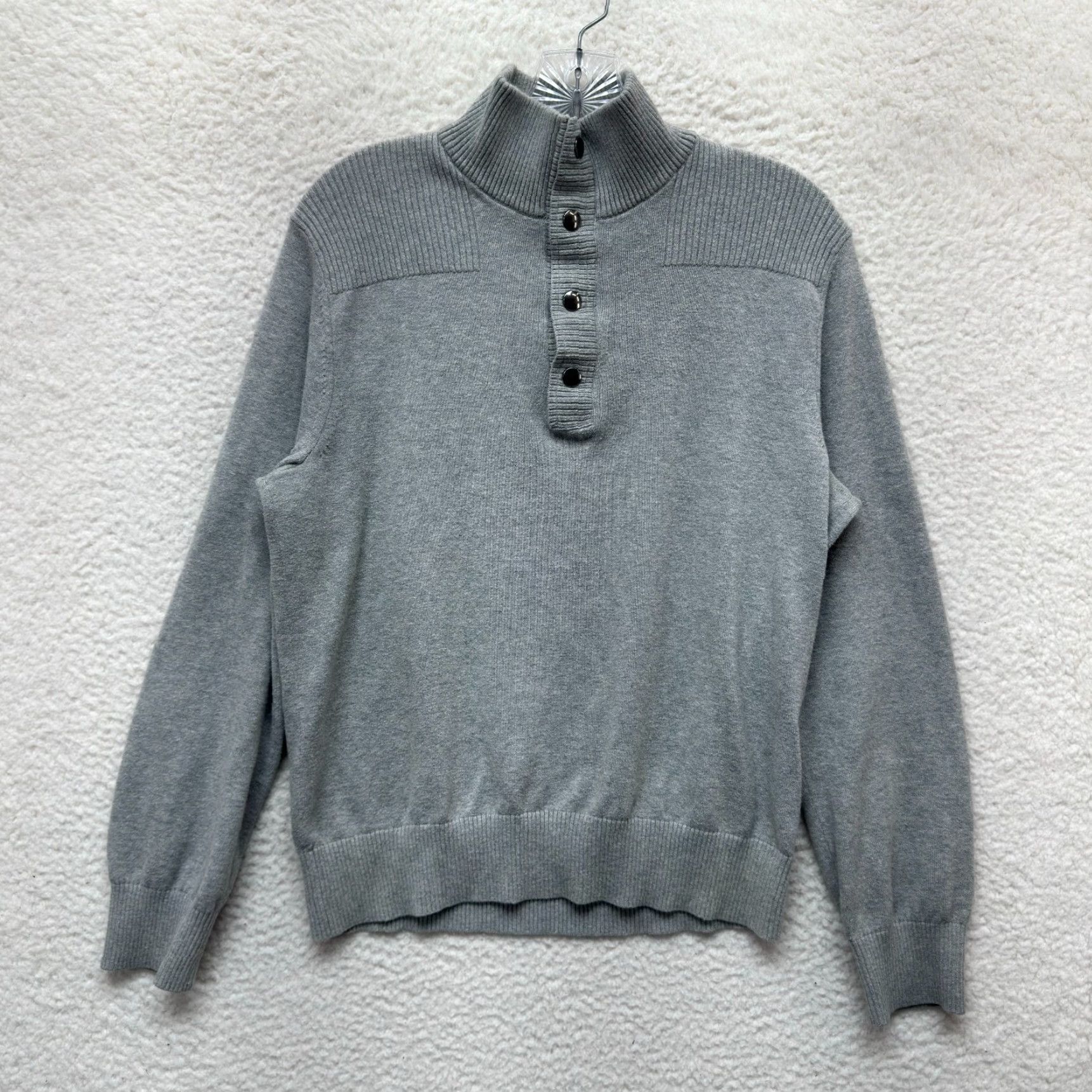 Banana Republic Banana Republic Sweater Mens Medium Grey Knit Mock Neck Snap Button Cotton Size US M / EU 48-50 / 2 - 2 Thumbnail