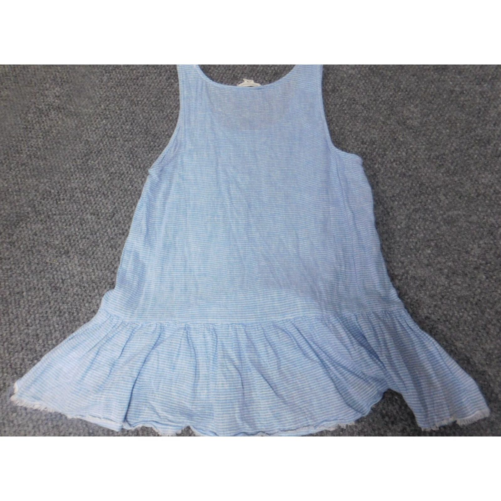 Vintage Beach Lunch Lounge Womens Blouse S Blue Cap Sleeve Round Neck Linen Knit Ruffle Peplum Top Casual Regular Din Size S / US 4 / IT 40 - 7 Thumbnail