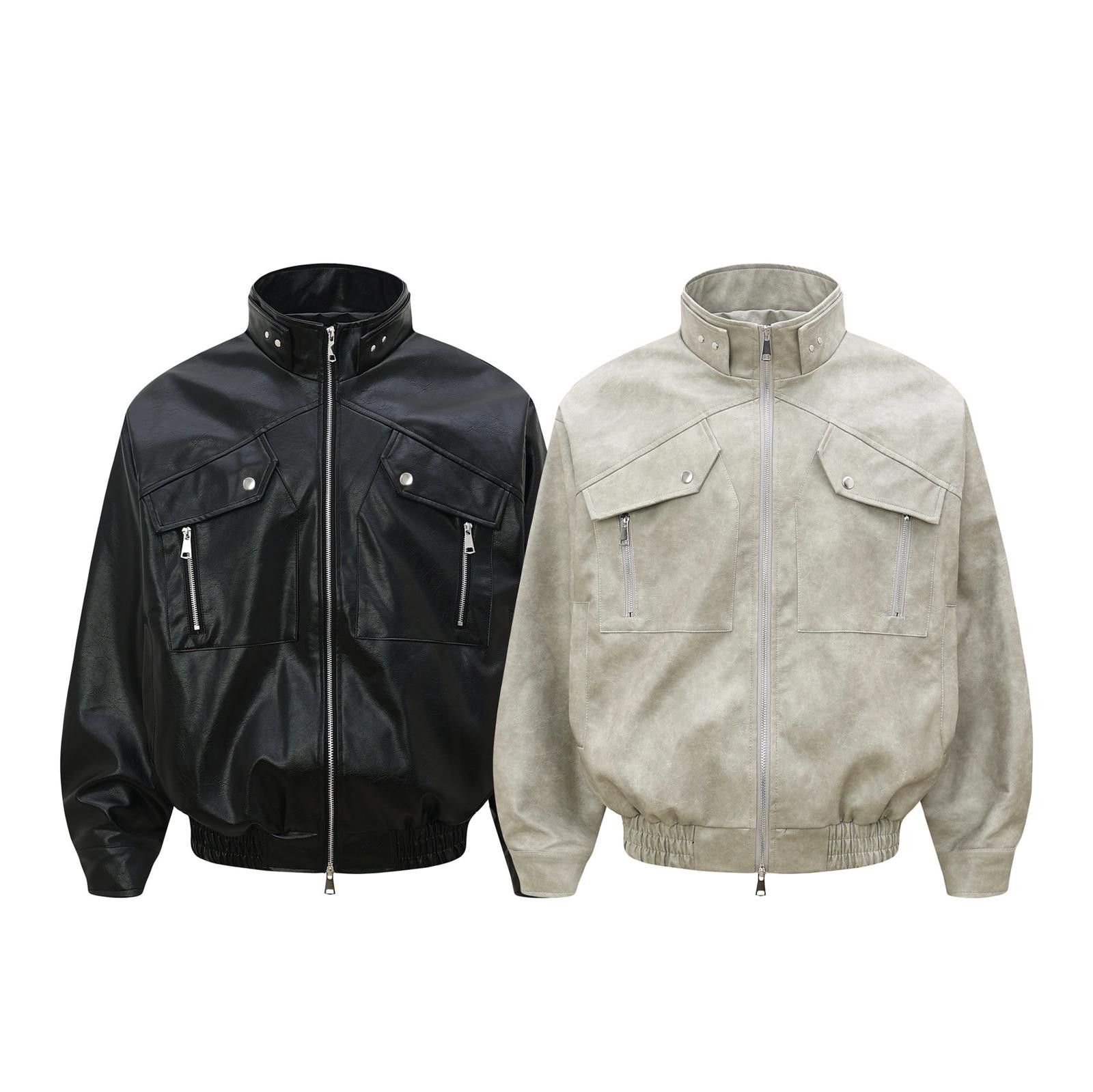 Leather Black Faux Leather Bomber Jacket, Zip-Up Outerwear Size US M / EU 48-50 / 2 - 3 Thumbnail