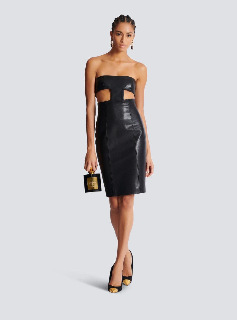 Balmain o1s1wg110526 Strapless Lambskin Dress in Black Size L / US 10 / IT 46 - 2 Thumbnail