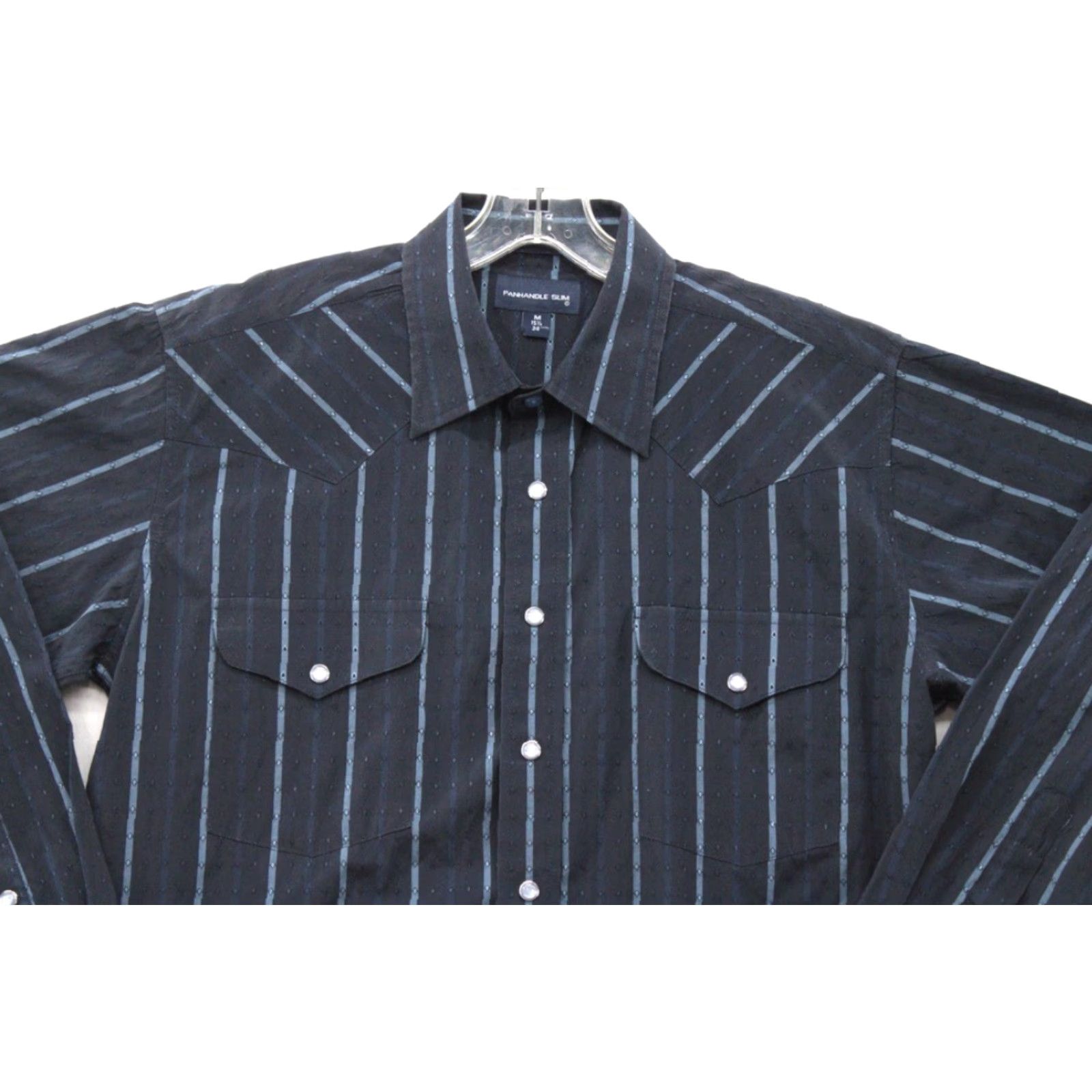 Vintage Panhandle Slim Shirt Mens Medium Blue Striped Diamond Print Pearl Snap Western Size US M / EU 48-50 / 2 - 2 Thumbnail