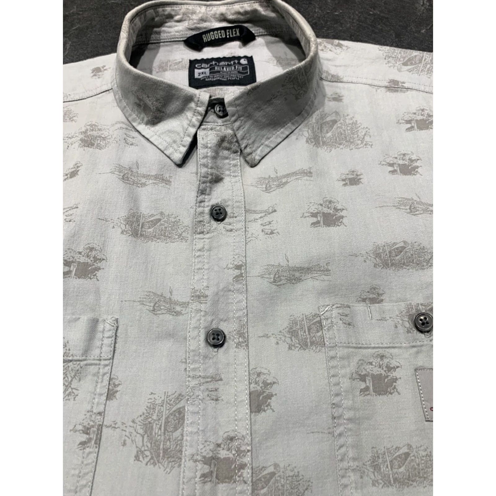 Carhartt Carhartt Men’s Short Sleeve Button-Up Shirt 2XL Cotton Gray Casual Workwear 2010s Size US XXL / EU 58 / 5 - 5 Thumbnail