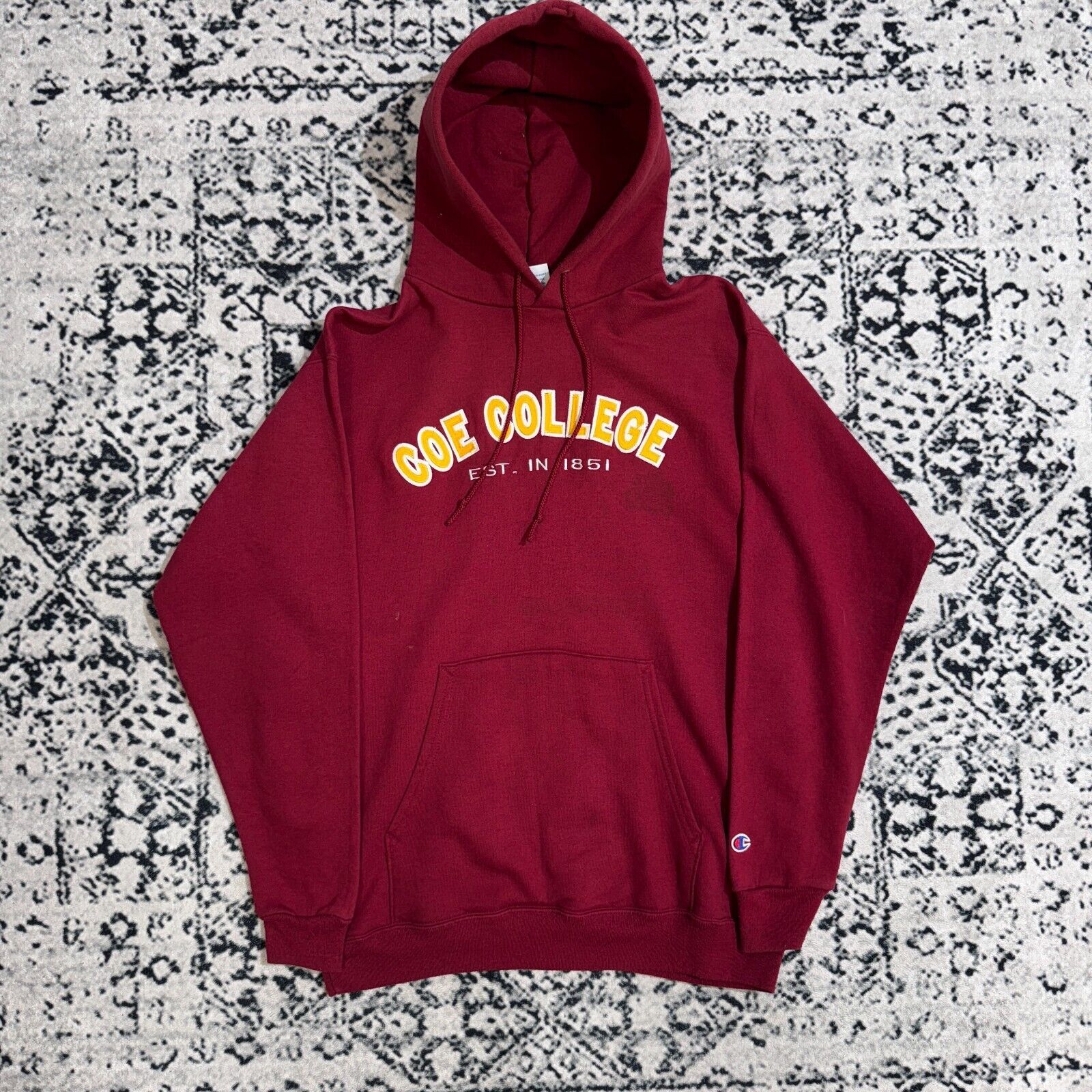 Champion × Vintage Champion Burgundy Cotton Hodie Size M Coe College University Size US M / EU 48-50 / 2 - 1 Thumbnail