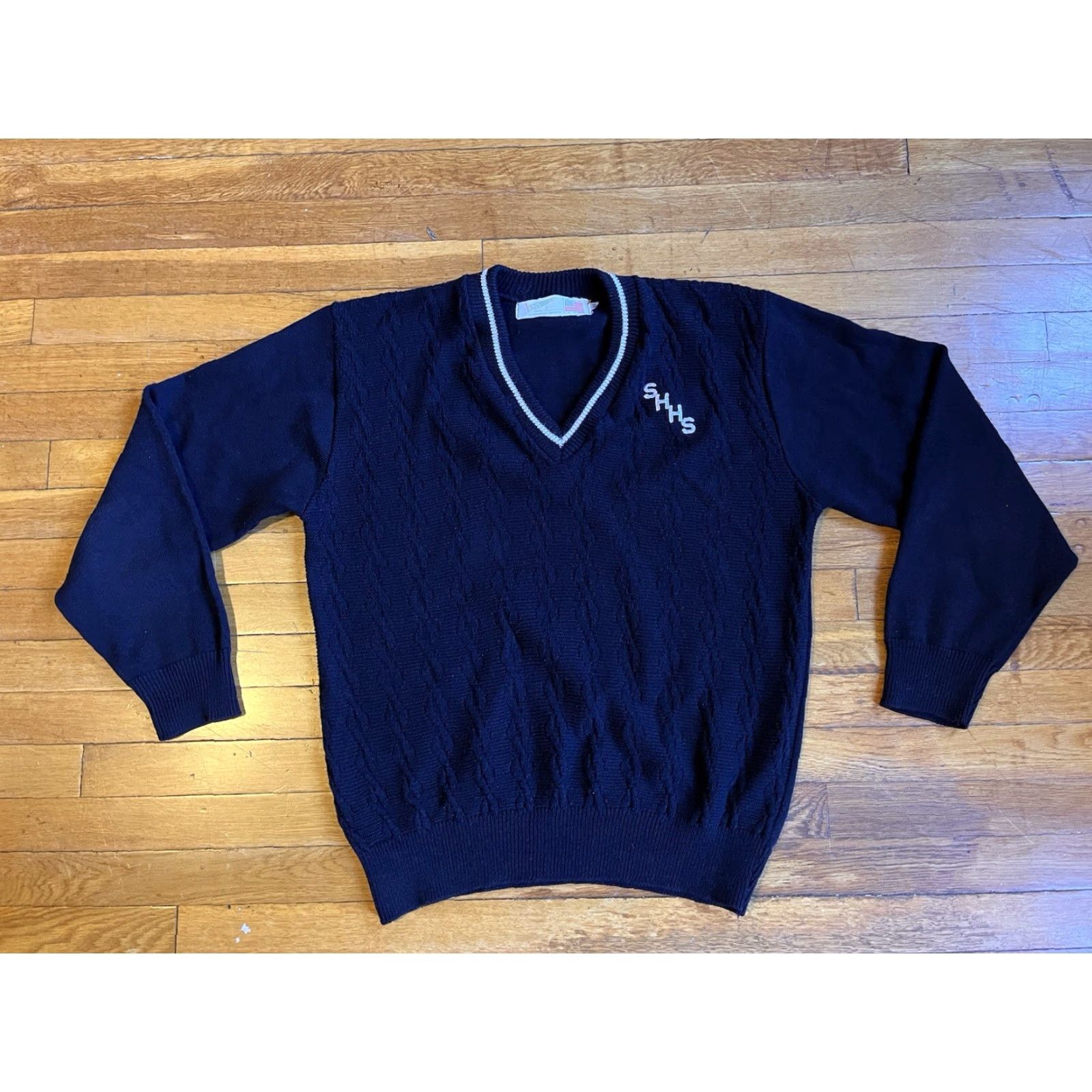 Vintage VINTAGE Scholastic Arista Varsity Sweater Men’s Large L Blue Cable-Knit Embroidered Pullover Size US L / EU 52-54 / 3 - 2 Thumbnail