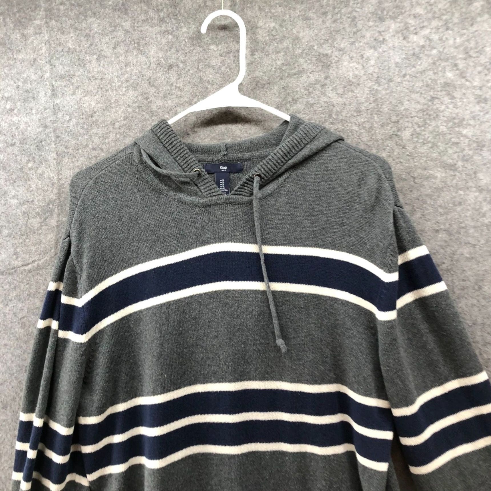 Gap Gap Pullover Hoodie Sweater Mens M Gray Striped Cotton Knit Size US M / EU 48-50 / 2 - 3 Thumbnail