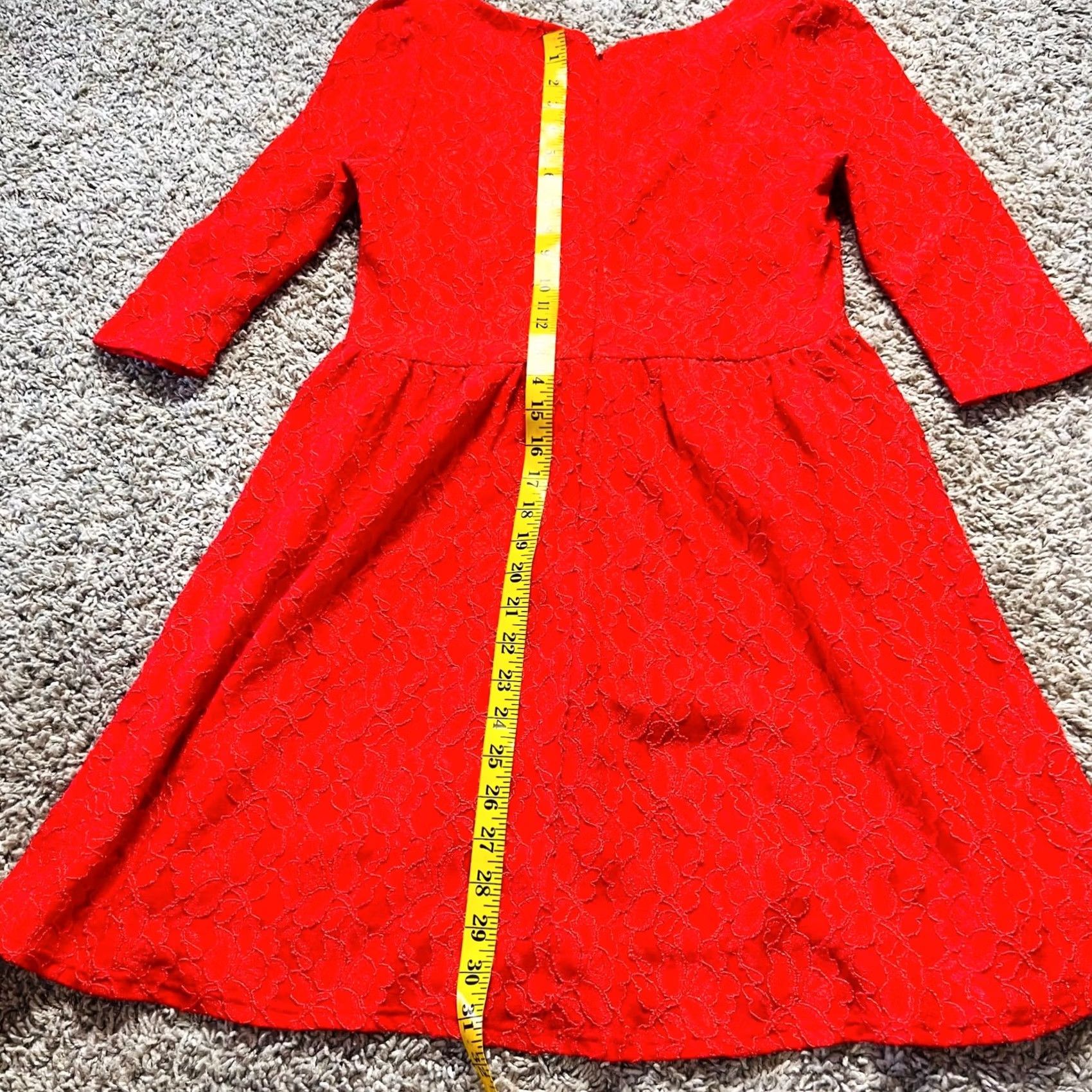 Vintage Hello Miss Red Lace Fit & Flare Midi Dress L Long Sleeve Quarter Sleeve Women's Vintage 90s Boho Cocktail Dress Size L / US 10 / IT 46 - 3 Thumbnail