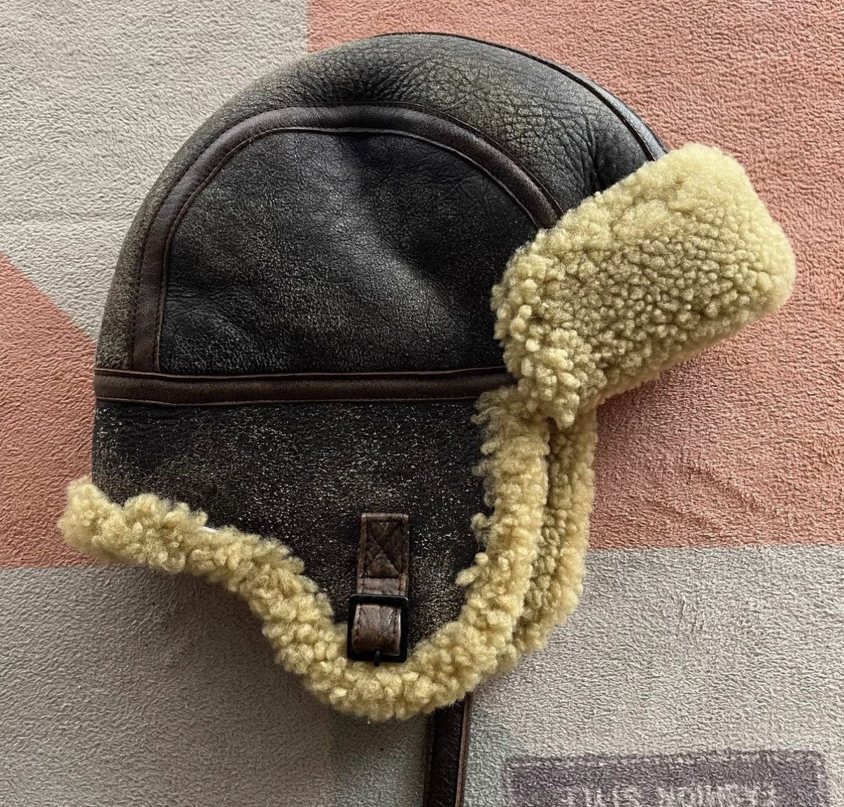 RRL Ralph Lauren Brown Shearling-Lined Leather Aviator Hat Size ONE SIZE - 1 Thumbnail