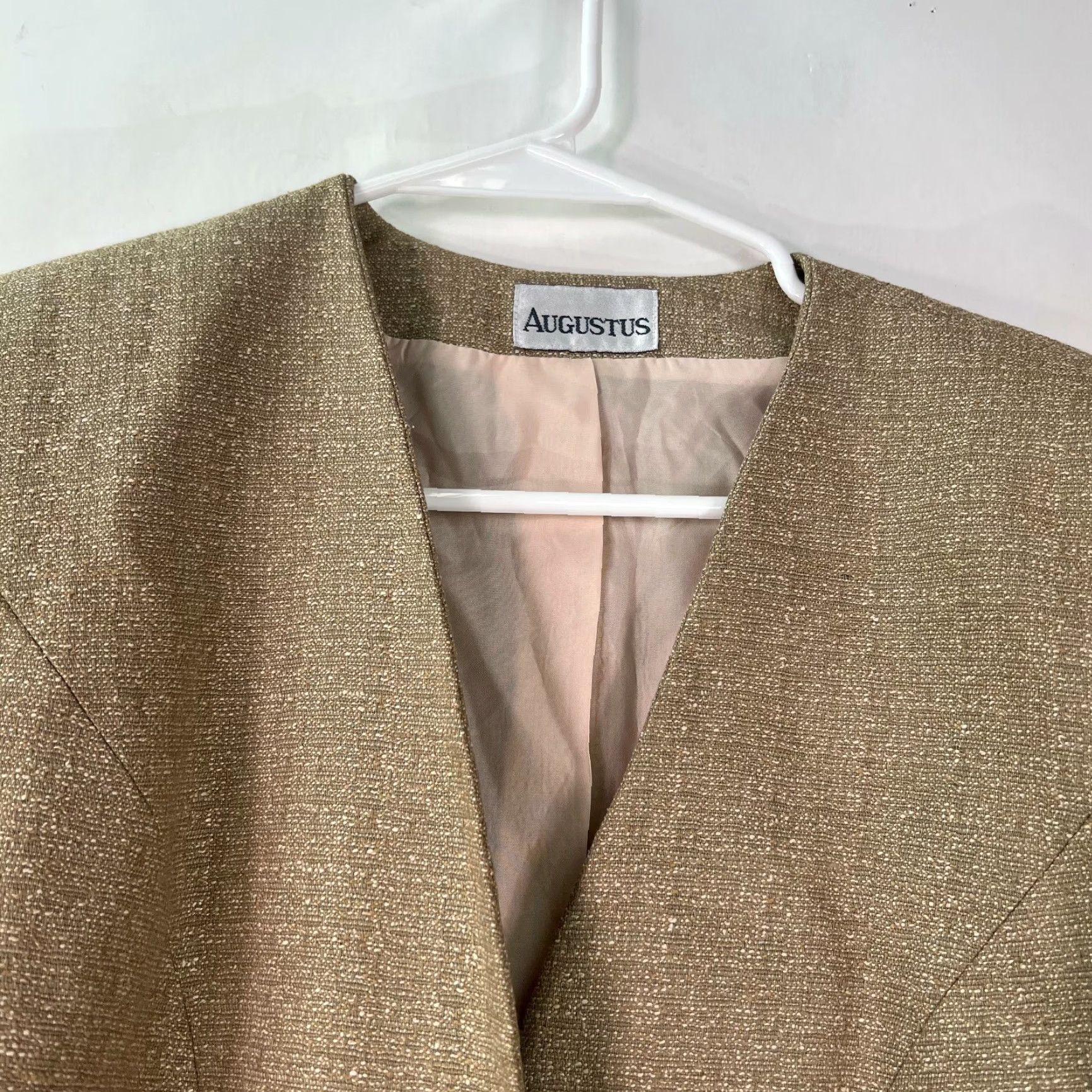 Vintage Augustus Blazer Women 6 Tan Lined One-Button Solid Classic Womens Size M / US 6-8 / IT 42-44 - 3 Thumbnail
