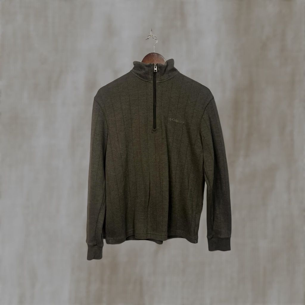 Olive Columbia Jacket Quarter Zip Sweatshirt Men Small Olive Green Zip Stand-Up Collar Windbreaker Cotton Mid-Length Solid Regular Mens Size US S / EU 44-46 / 1 - 1 Thumbnail