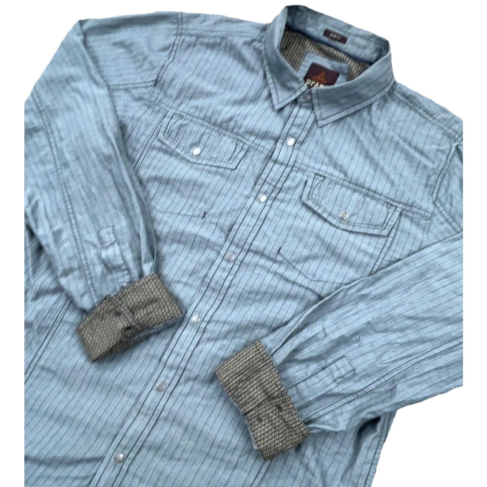 Prana prAna Slim Fit Button-Up Shirt Men Large Gray Long Sleeve Casual Dress Size 42R - 2 Thumbnail