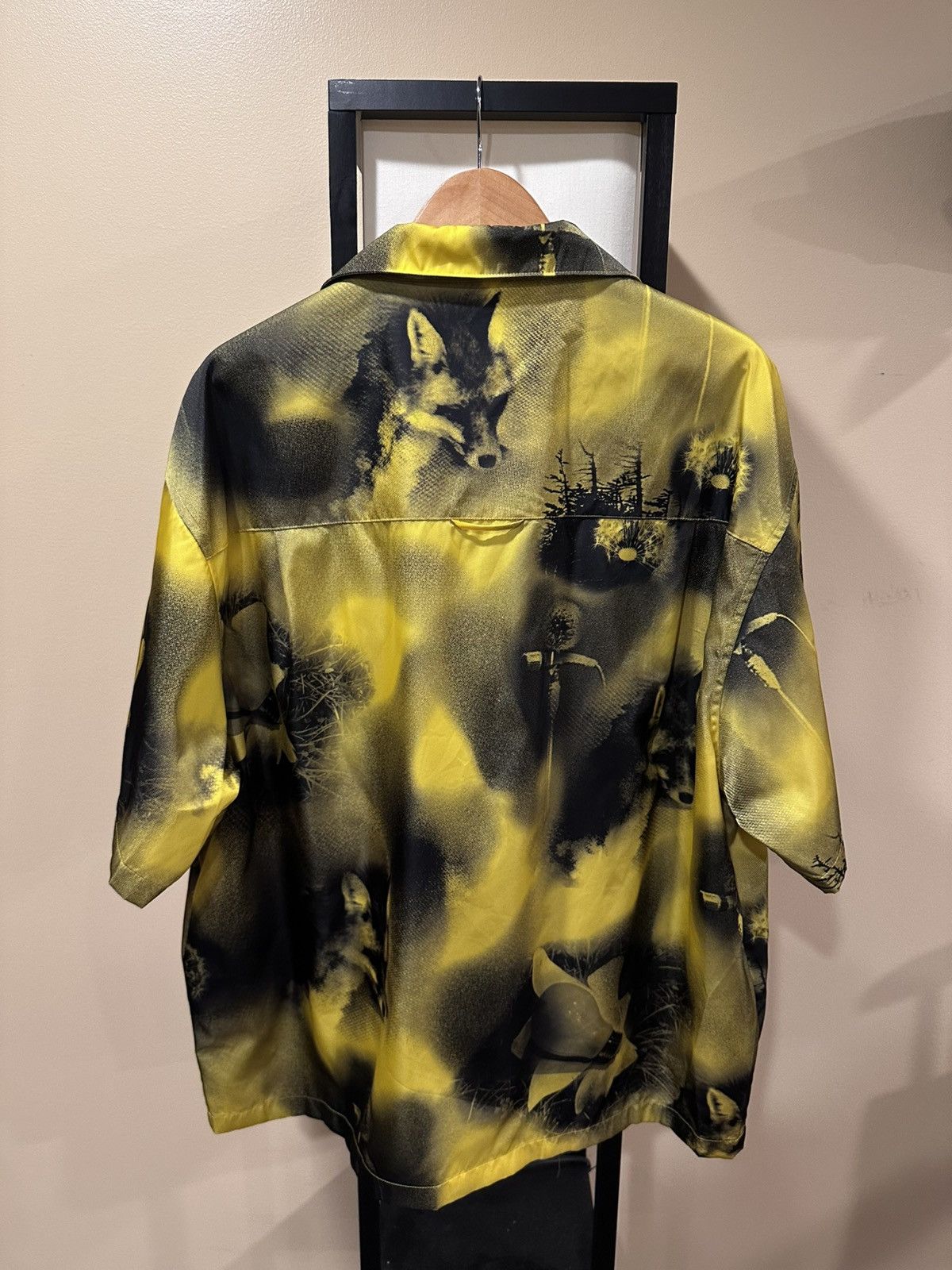 Prada Prada Abstract Fox-Print Yellow Nylon Yellow Bowling Shirt Size US XL / EU 56 / 4 - 2 Thumbnail