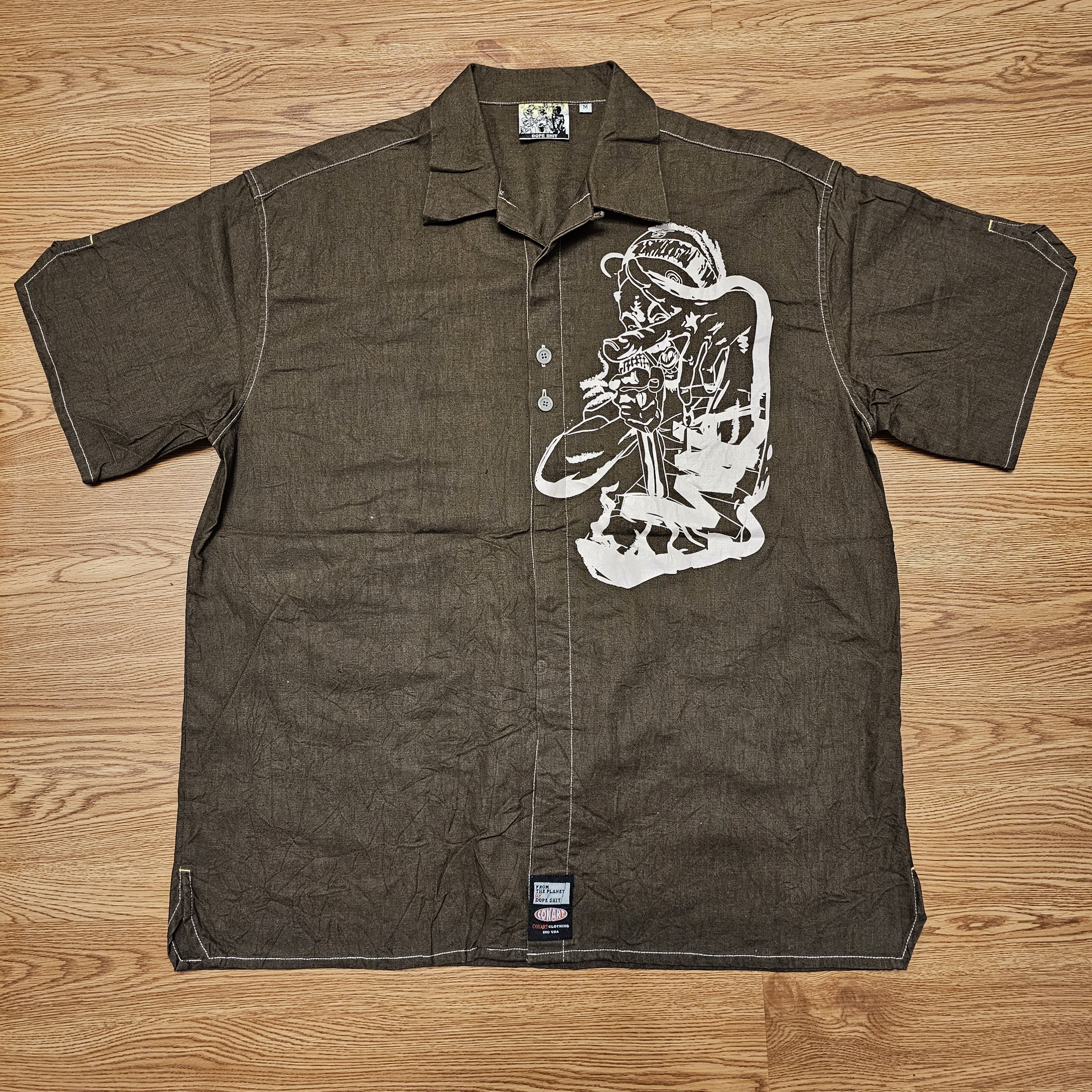 JNCO Vtg Y2K Conart Dope Shit Linen Contrast Stitch Button Shirt Size US M / EU 48-50 / 2 - 1 Thumbnail