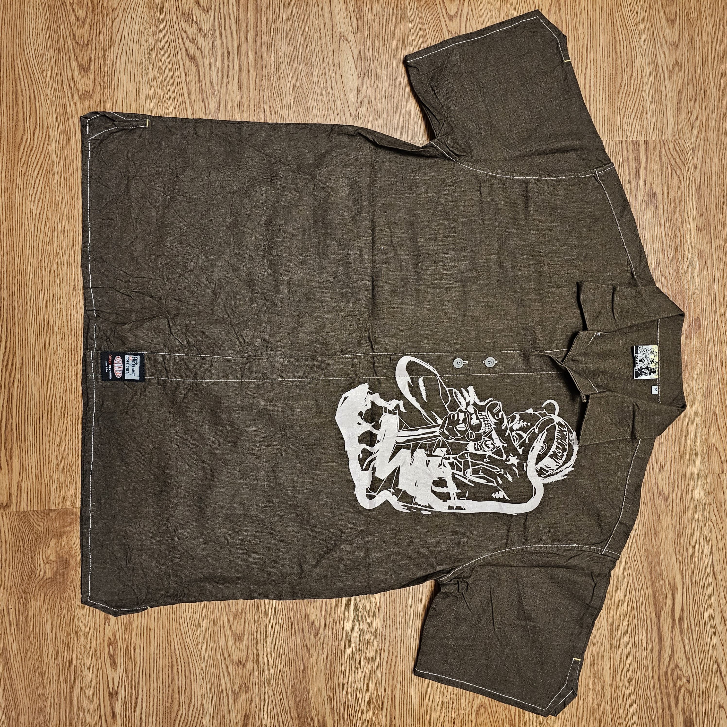 image of Jnco x Vintage VTG Y2K Conart Dope Shit Linen Contrast Stitch Button Shirt in Brown (Size Medium)