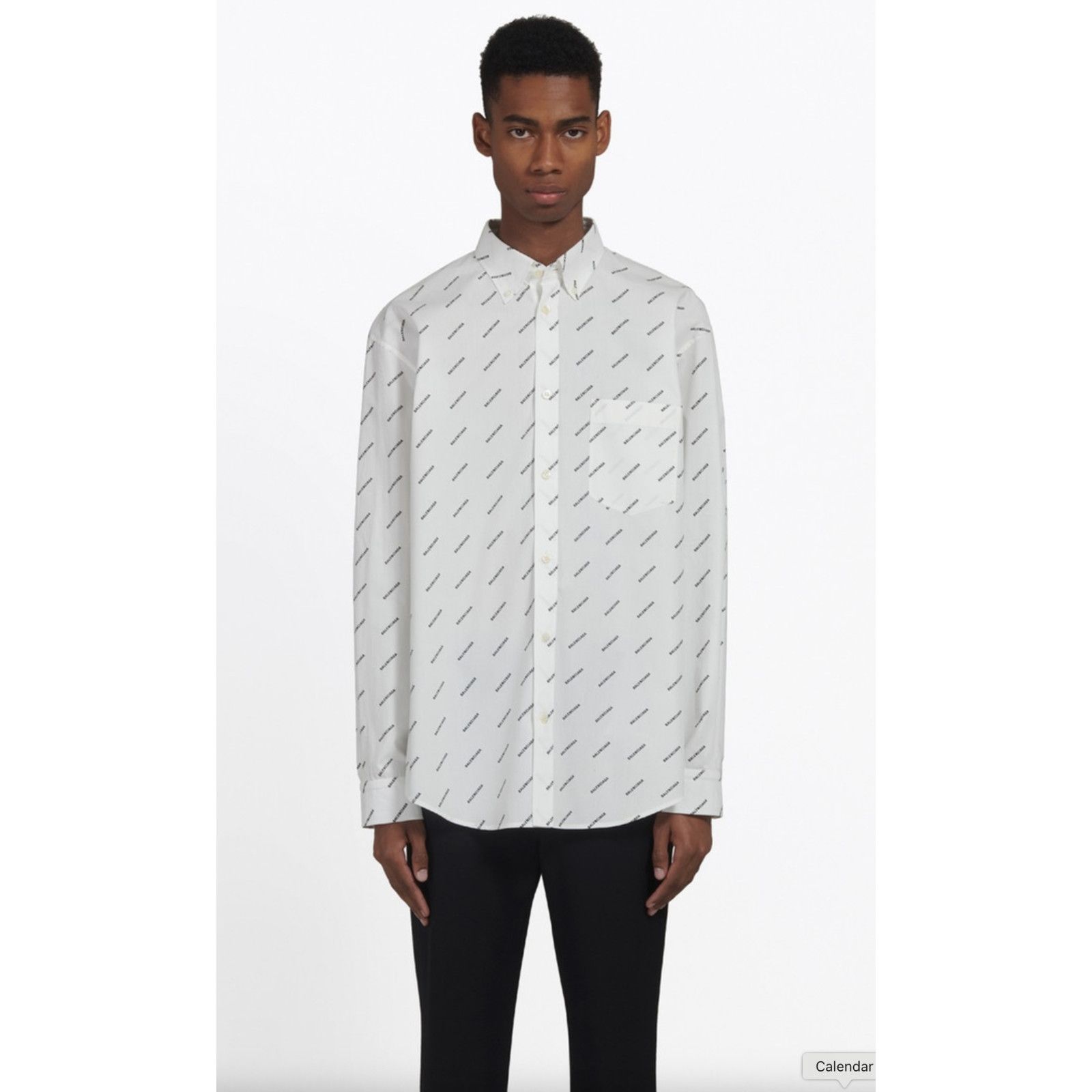 Balenciaga Balenciaga White Black All Over Logo Long Sleeve Button Up Size US M / EU 48-50 / 2 - 3 Thumbnail