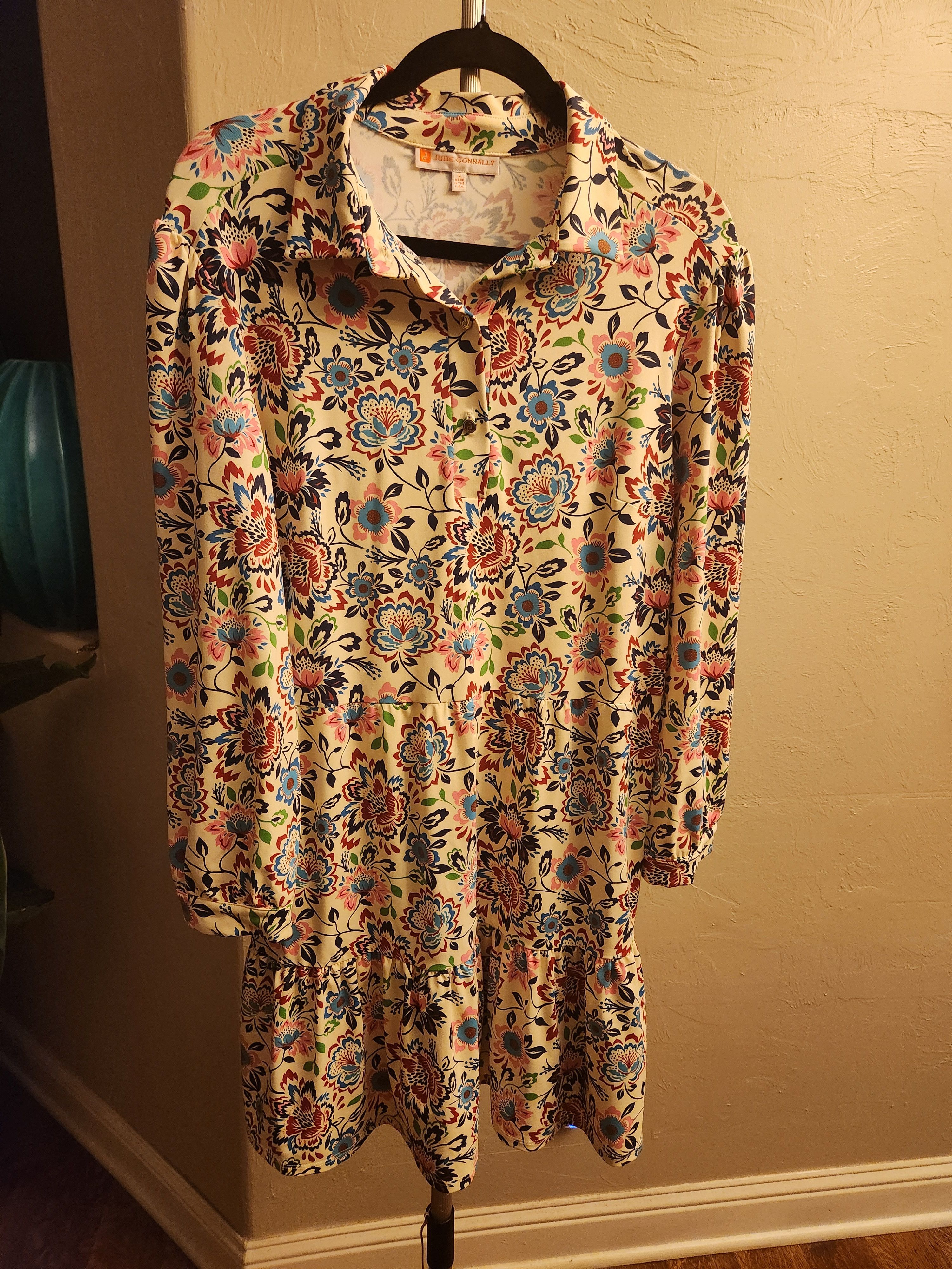 Vintage Vintage Jude Connally Floral Nylon Blend Pullover Midi Dress Size L / US 10 / IT 46 - 1 Thumbnail