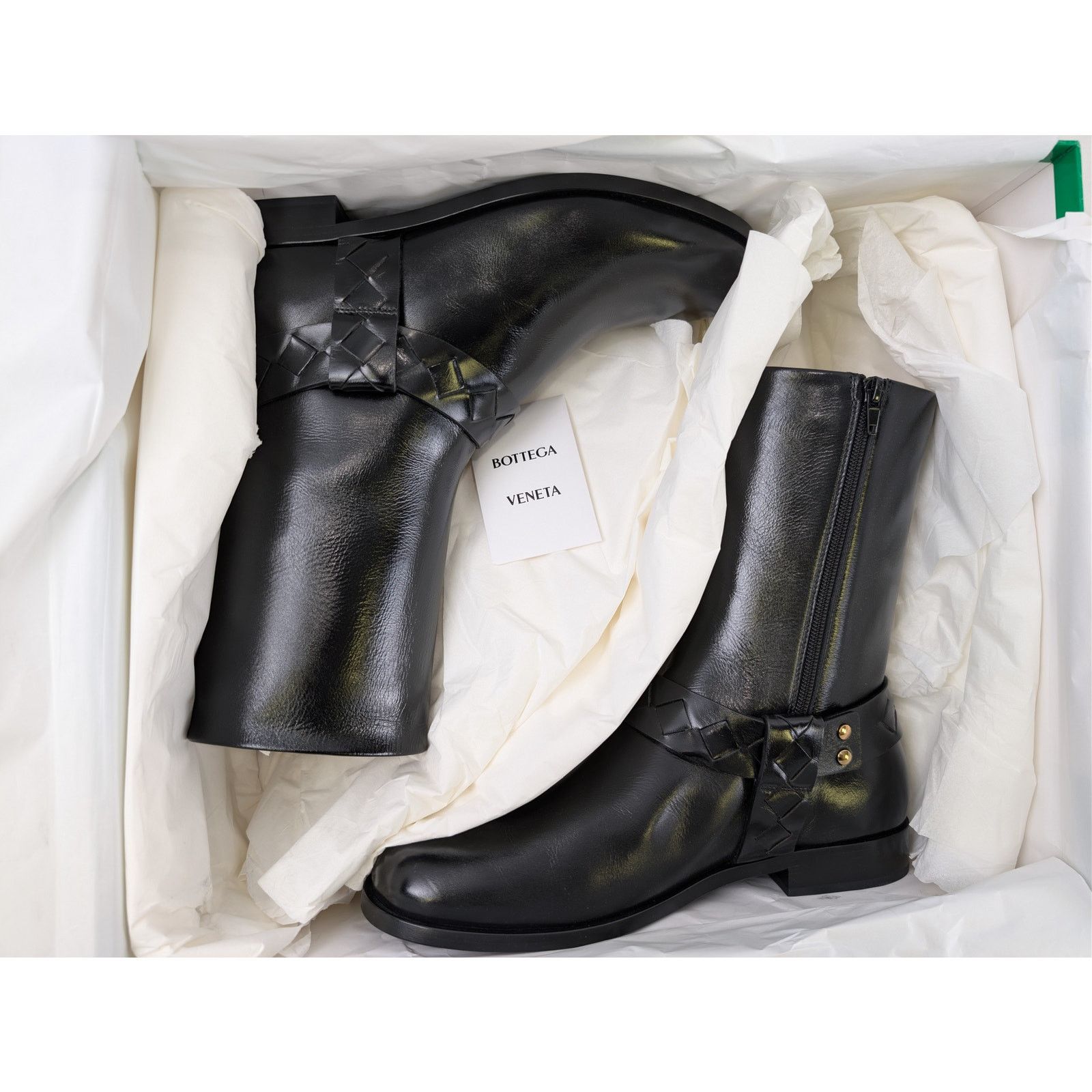Bottega Veneta o1rshd1 Intrecciato-Woven Harness-Style Ankle Strap Hi Boots Size US 9 / EU 42 - 1 Thumbnail