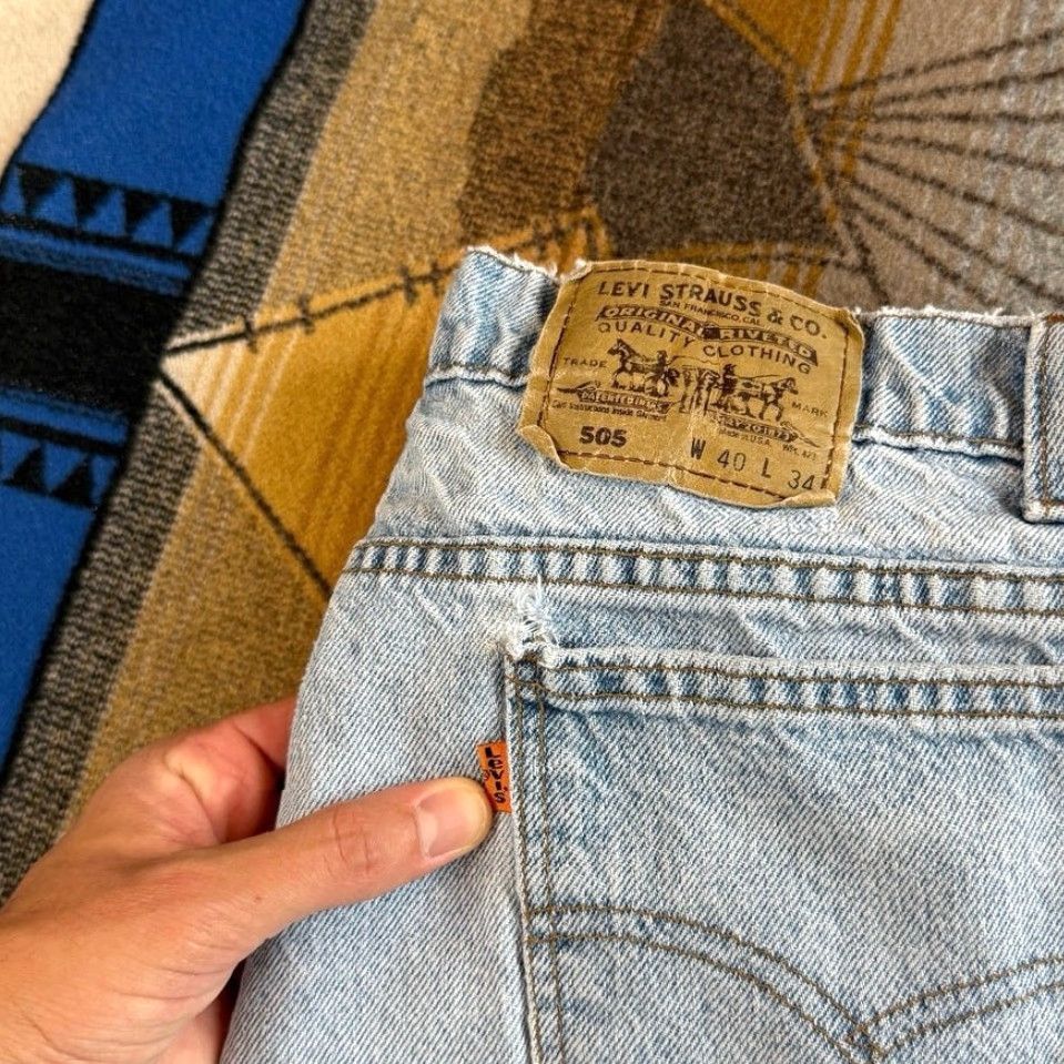 Levi's VINTAGE Levi’s Orange Tab Denim Blue Jeans 36x33 Regular Men 90s Distressed Straight USA Made Jeans Size US 36 / EU 52 - 4 Thumbnail