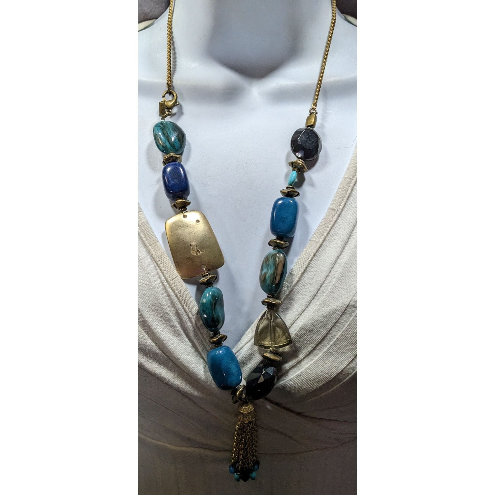 Other Vintage Bohemian Blue Stone Necklace With Gold Tone Accents Size ONE SIZE - 4 Thumbnail
