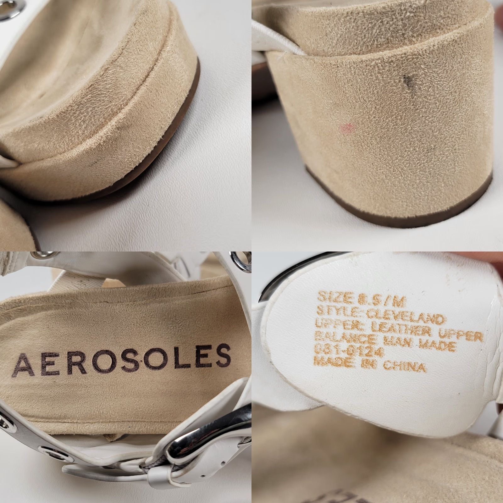 Vintage Aerosoles Sandal Women's White/Metal Ring Accents Cleveland Heeled Buckle 8.5 Strappy Leather Casual Women's Size 8.5 Size US 9 / IT 39 - 9 Thumbnail