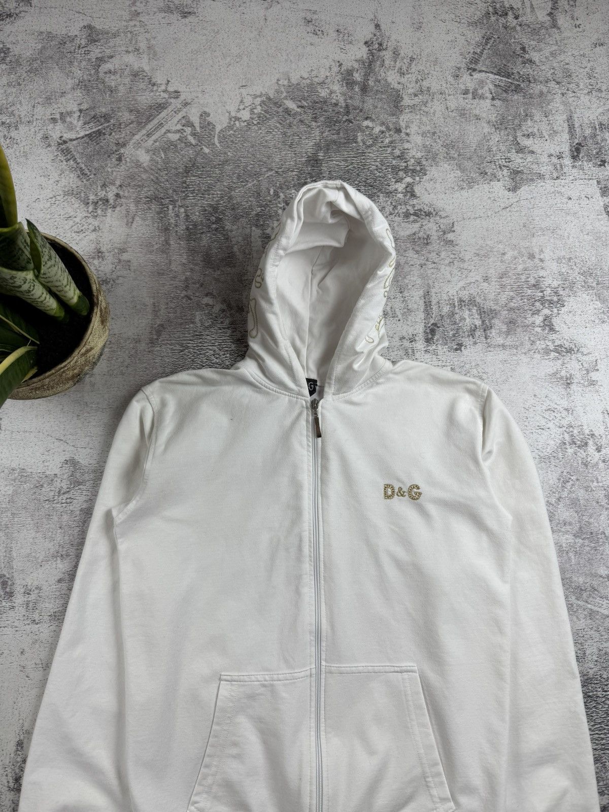 Vintage Dolce Gabbana Women’s XL Vintage D&G 90s White Y2K Zip Hoodie Pullover Size XL / US 12-14 / IT 48-50 - 12 Thumbnail