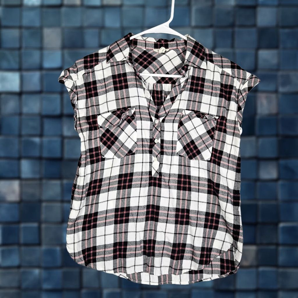 Joie SOFT JOIE Button-Up Shirt Plaid Cap Sleeve 100% Cotton Multicolor XS S Regular Womens Boy? Size S / US 4 / IT 40 - 1 Thumbnail