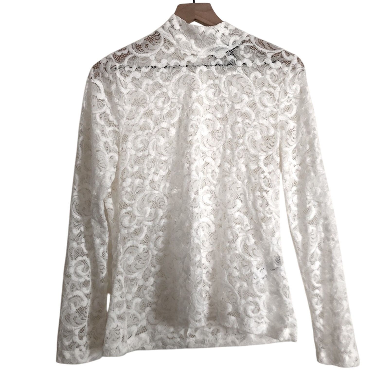 White House Black Market White House Black Market WHBM Lace Semi-Sheer Blouse Top Size M / US 6-8 / IT 42-44 - 1 Thumbnail