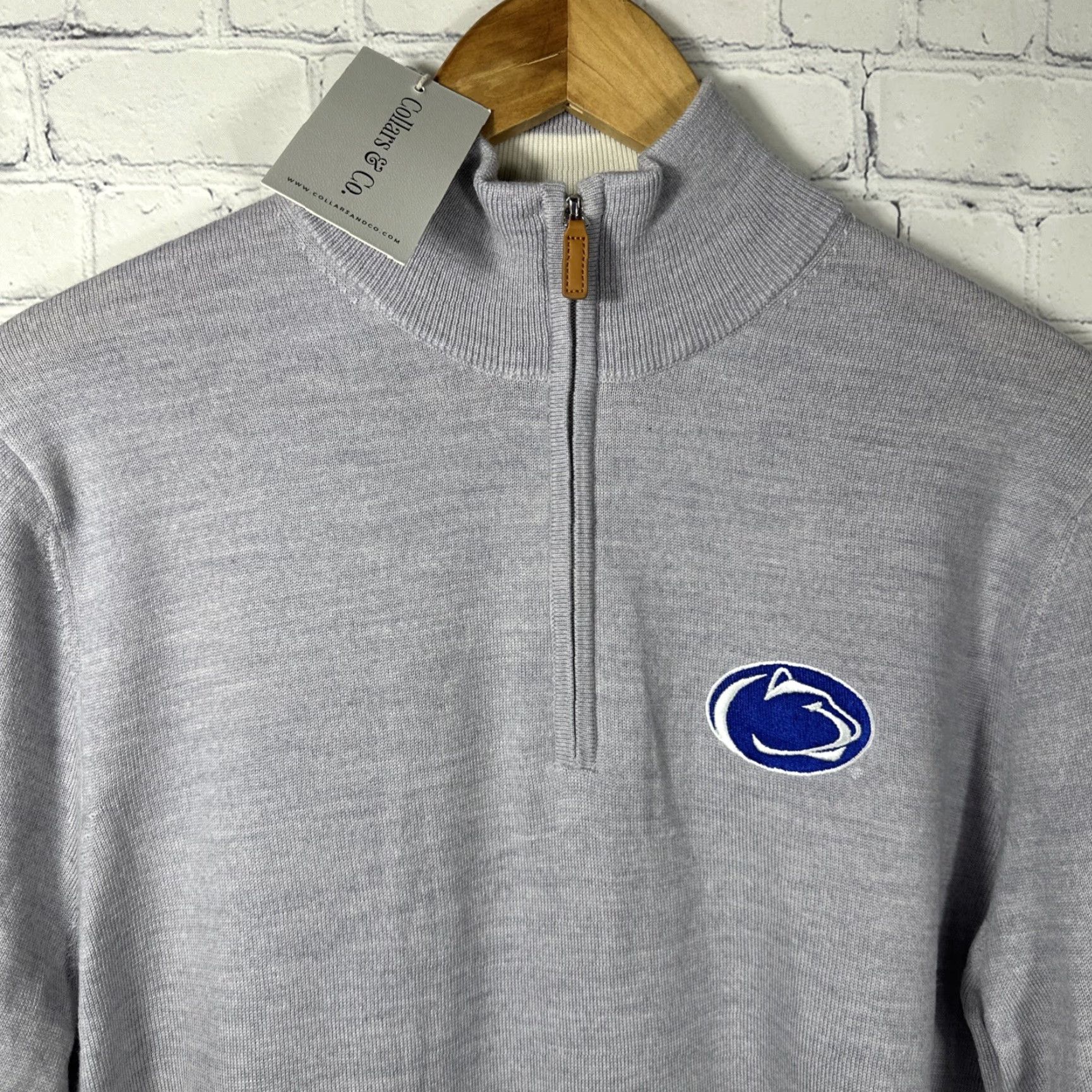 CO Collars & co Quarter Zip Merino Wool Penn State Collegiate Golf Sweater Mens M Gray Embroidered 1/4 Zip Football Size US M / EU 48-50 / 2 - 2 Thumbnail