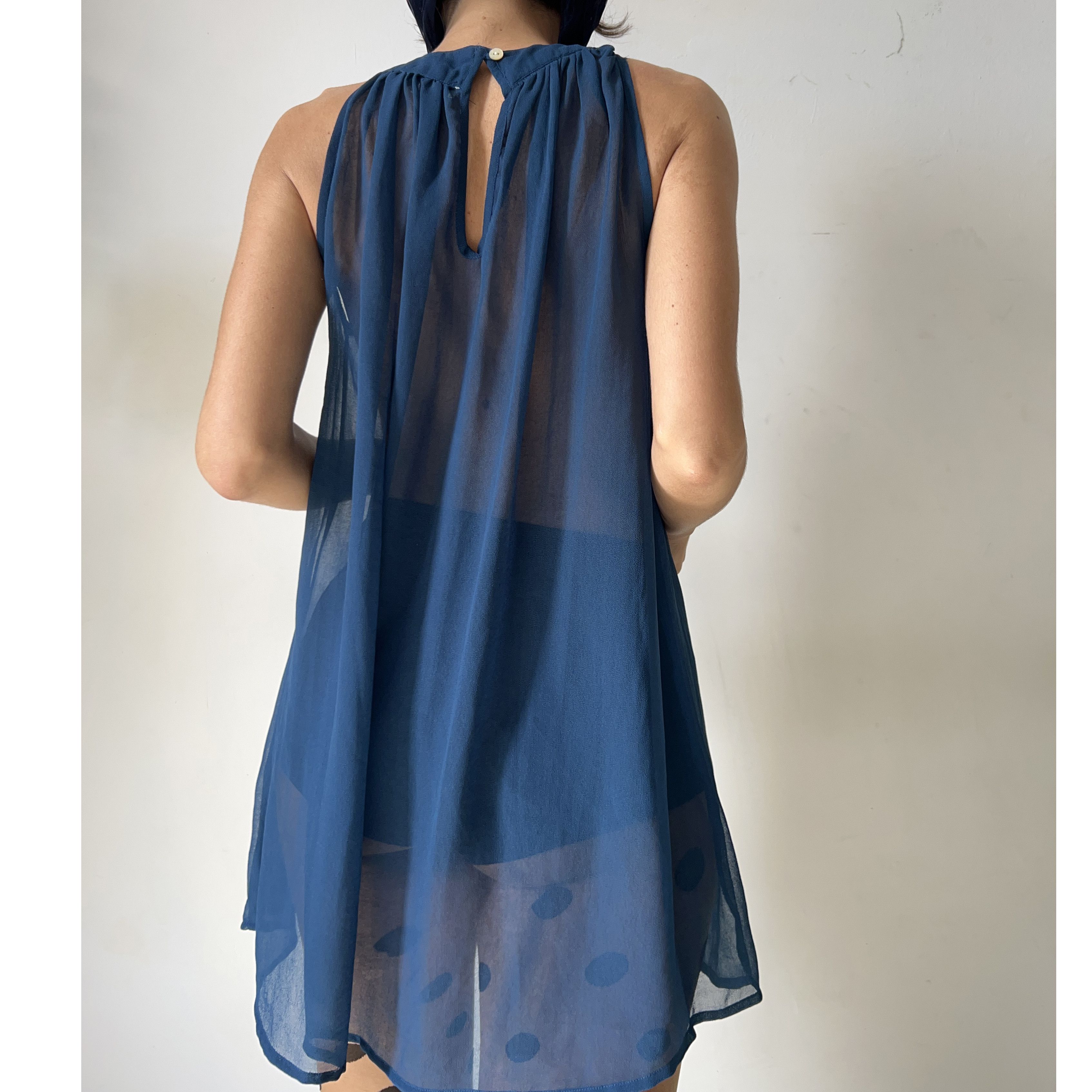 Vintage Y2K Sheer Teal Blue Beaded Mini Dress Size M / US 6-8 / IT 42-44 - 2 Thumbnail