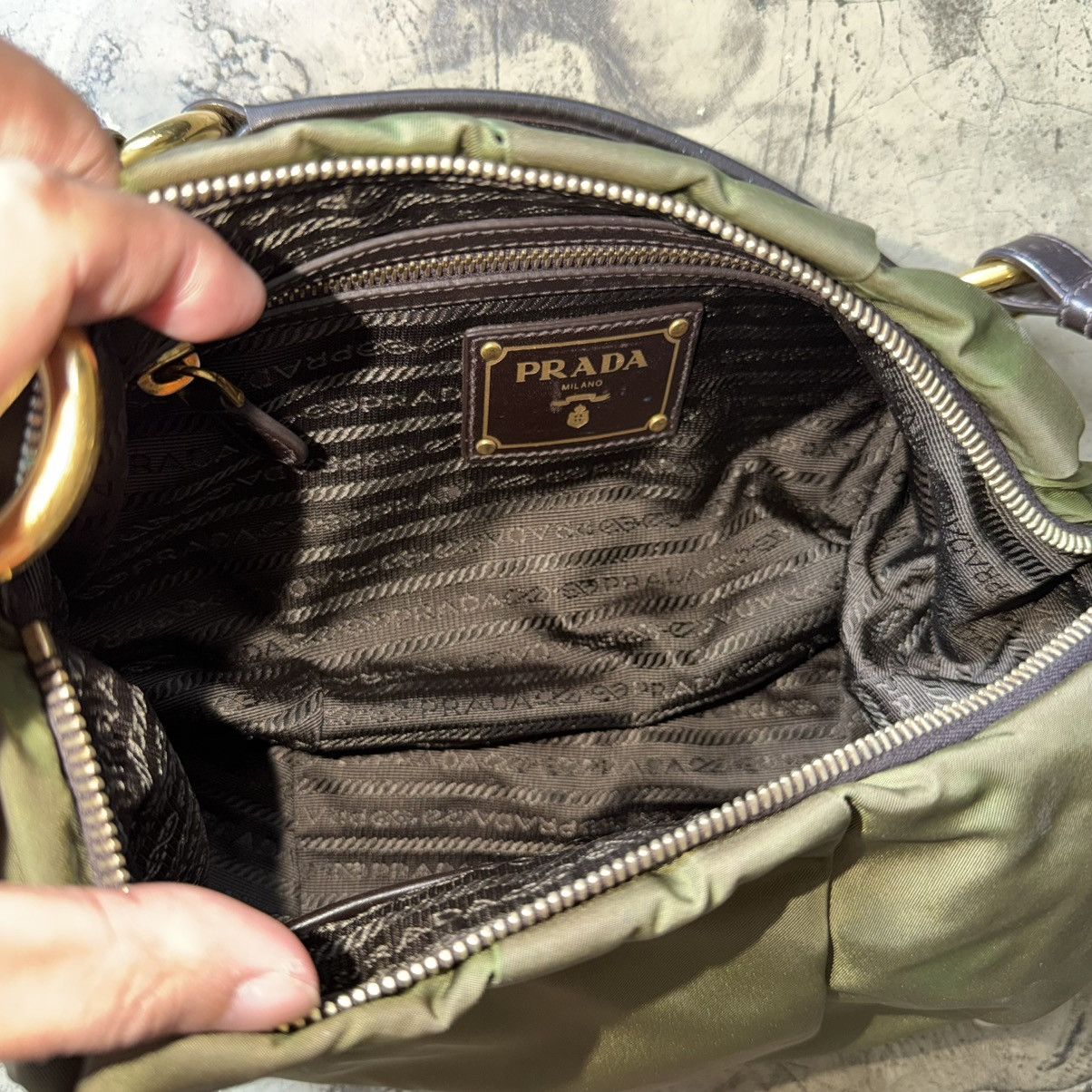 Prada Prada - Tessuto Nylon Vitello Daino Hobo Bag Olive Green Size ONE SIZE - 18 Thumbnail