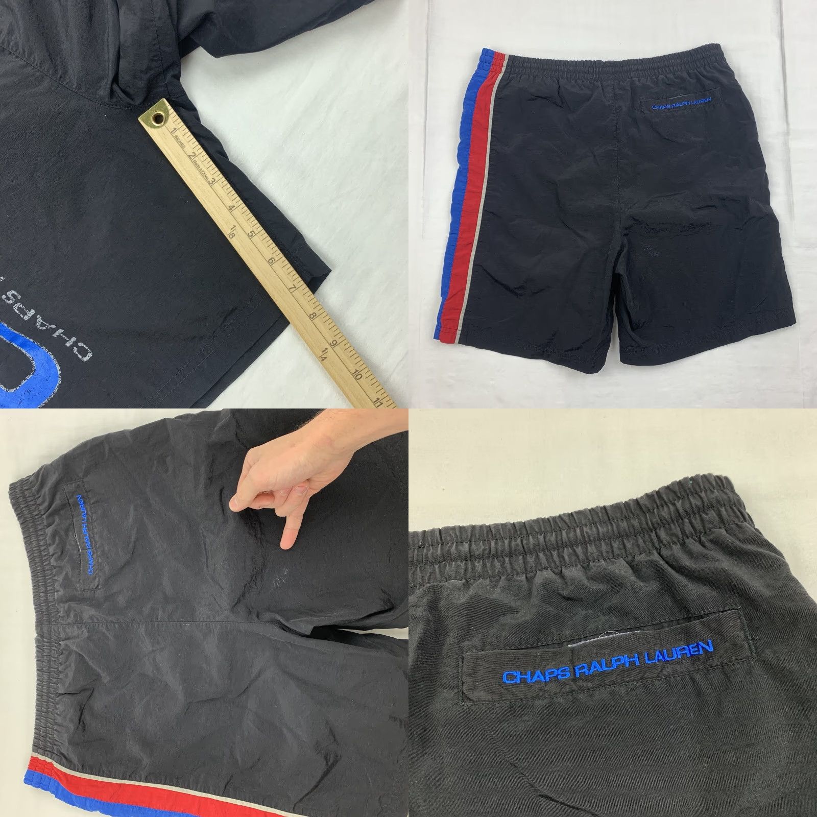 Chaps VINTAGE Chaps Ralph Lauren Swim Trunks Men M Black 90s Big Logo Spellout Size US 31 - 8 Thumbnail