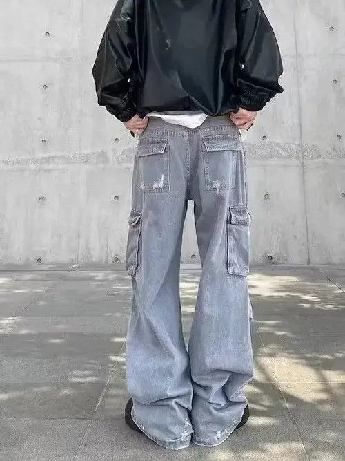 Jean Opium Cargo Gray Distressed Jeans, Utility Jeans Size US 32 / EU 48 - 4 Thumbnail