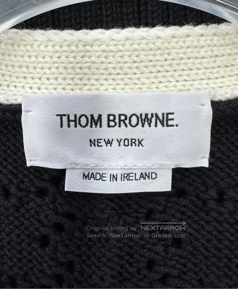 Thom Browne Thom Browne Black Classic Four-stripe Open-knit Wool Cardi Size US XXS / EU 40 - 3 Thumbnail
