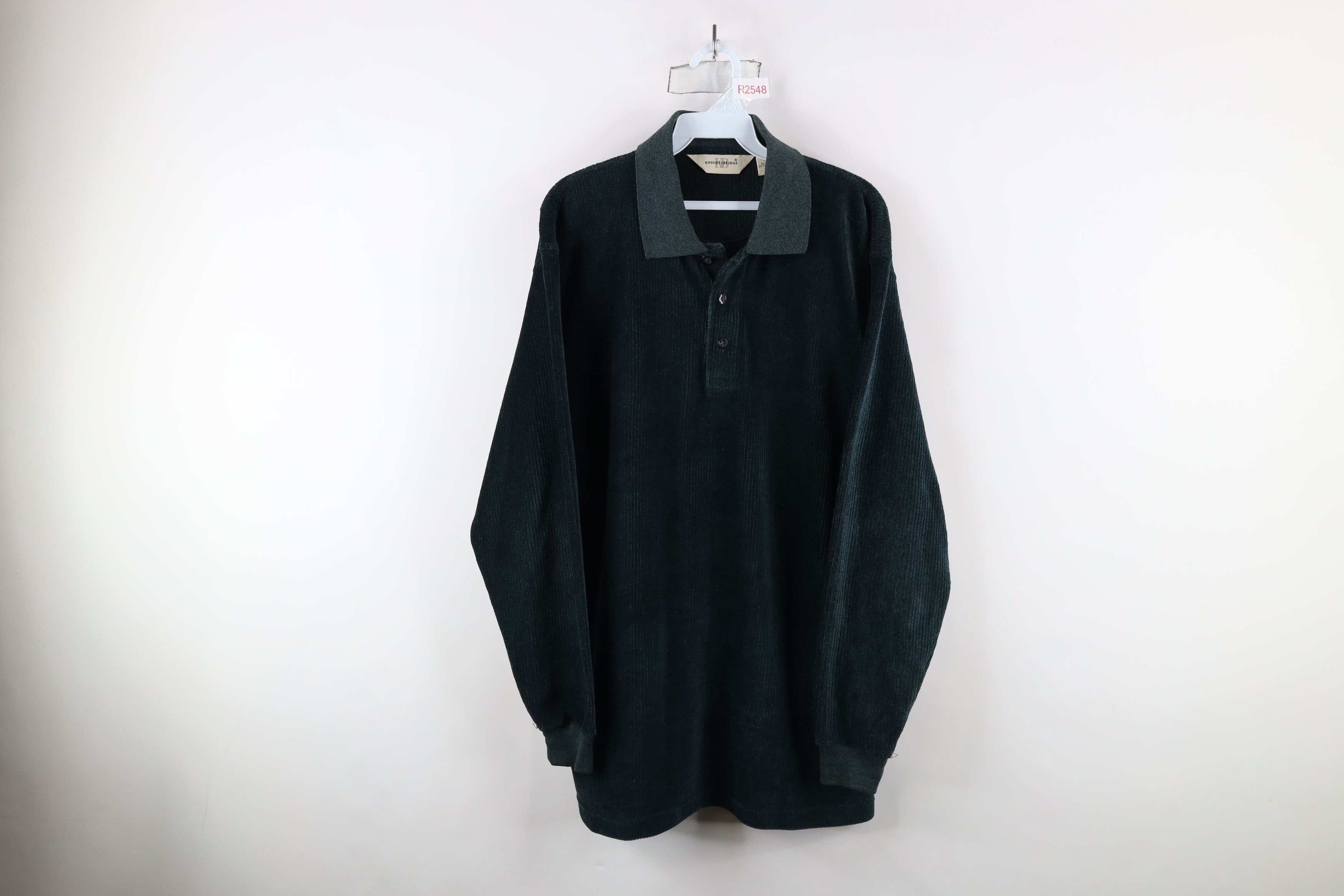 Vintage Vintage 90s Streetwear Ribbed Fleece Long Sleeve Polo Green Size US S / EU 44-46 / 1 - 1 Thumbnail