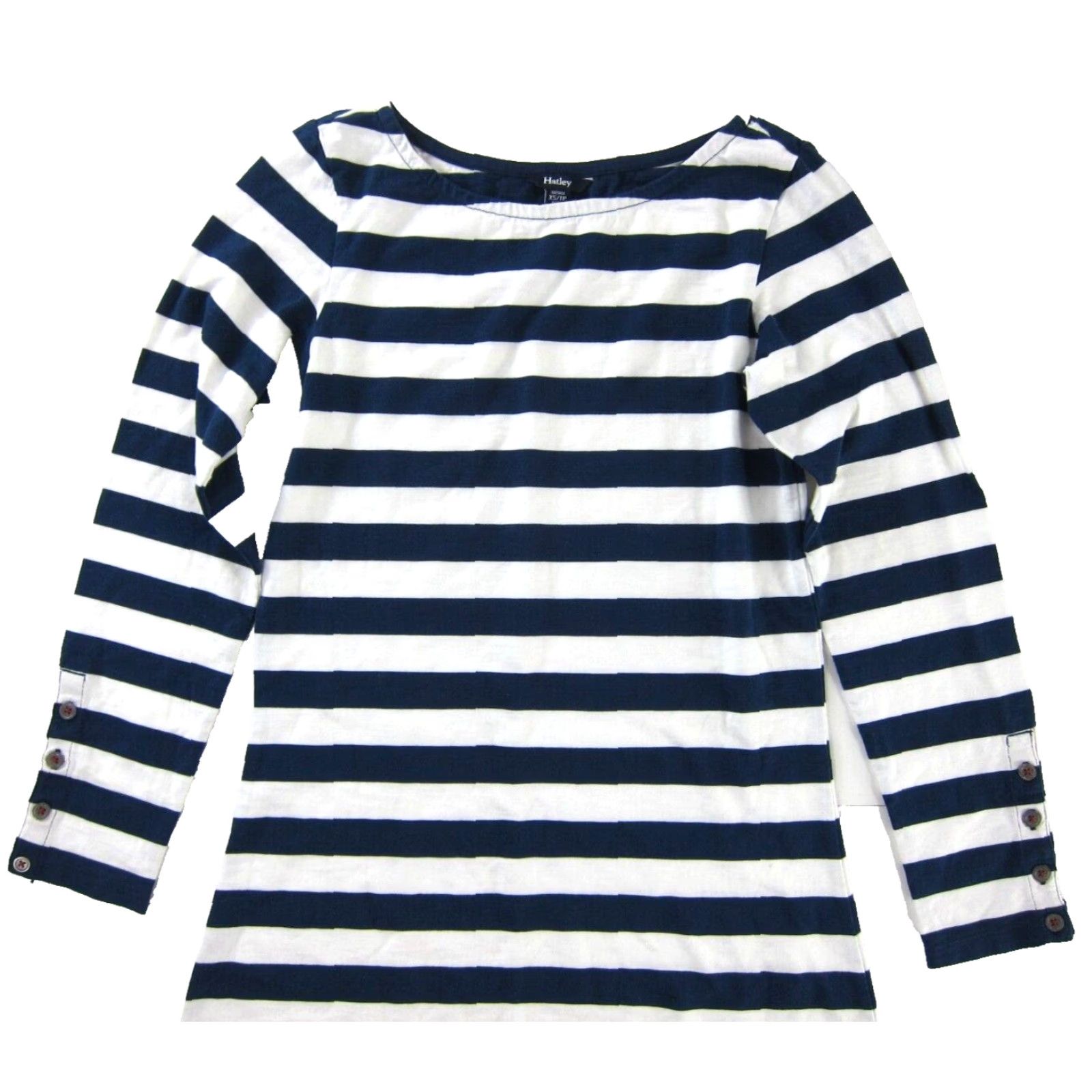 Vintage Hatley Navy Blue White Stripe Cotton Stretch Long Sleeve Midi Shirt Dress XS Size XS / US 0-2 / IT 36-38 - 7 Thumbnail
