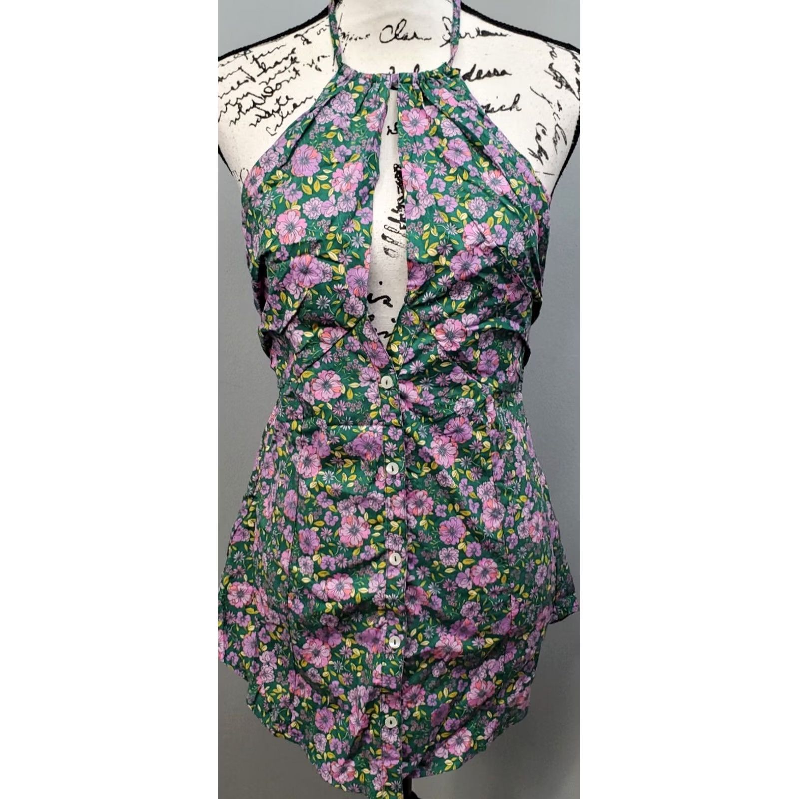 Free People Free People Layla Halter Tunic Top Womens XS Multicolor Floral Button-Front Sleeveless Halter Tunic Top Womens XS Floral Button Front Fashion Size XS / US 0-2 / IT 36-38 - 2 Thumbnail