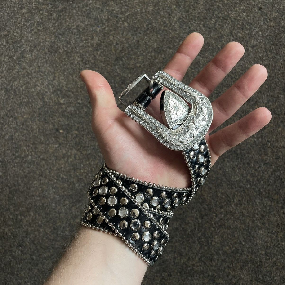 Vintage Vintage 90s Japanese Goth Alt Studded Leather Belt Logo OS Size ONE SIZE - 1 Thumbnail
