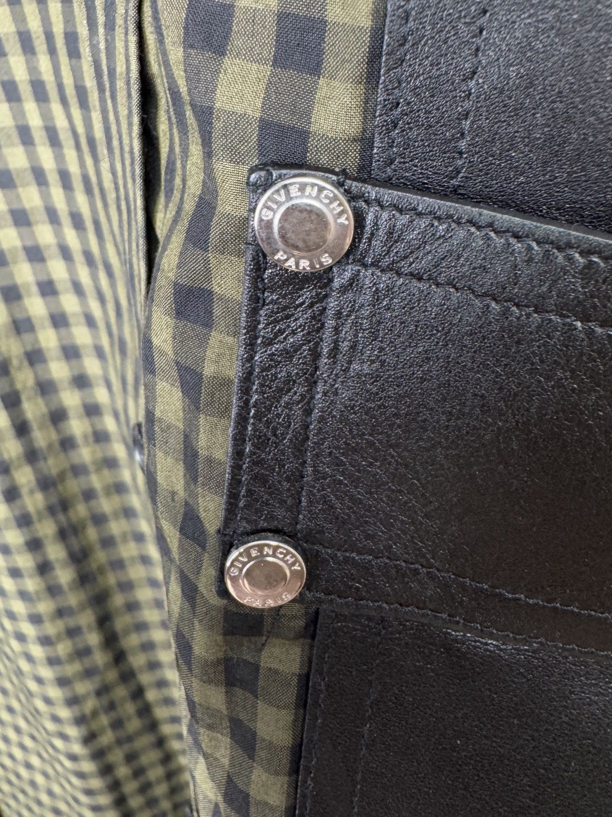Givenchy Givenchy green checkered leather trim contemporary fit shirt Size US L / EU 52-54 / 3 - 9 Thumbnail