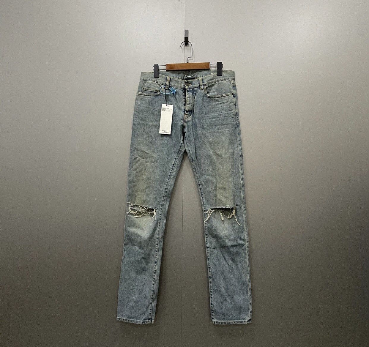 image of Saint Laurent Paris x YVES Saint Laurent Slp Saint Laurent Slp Blue Ripped Trousers, Men's (Size 32