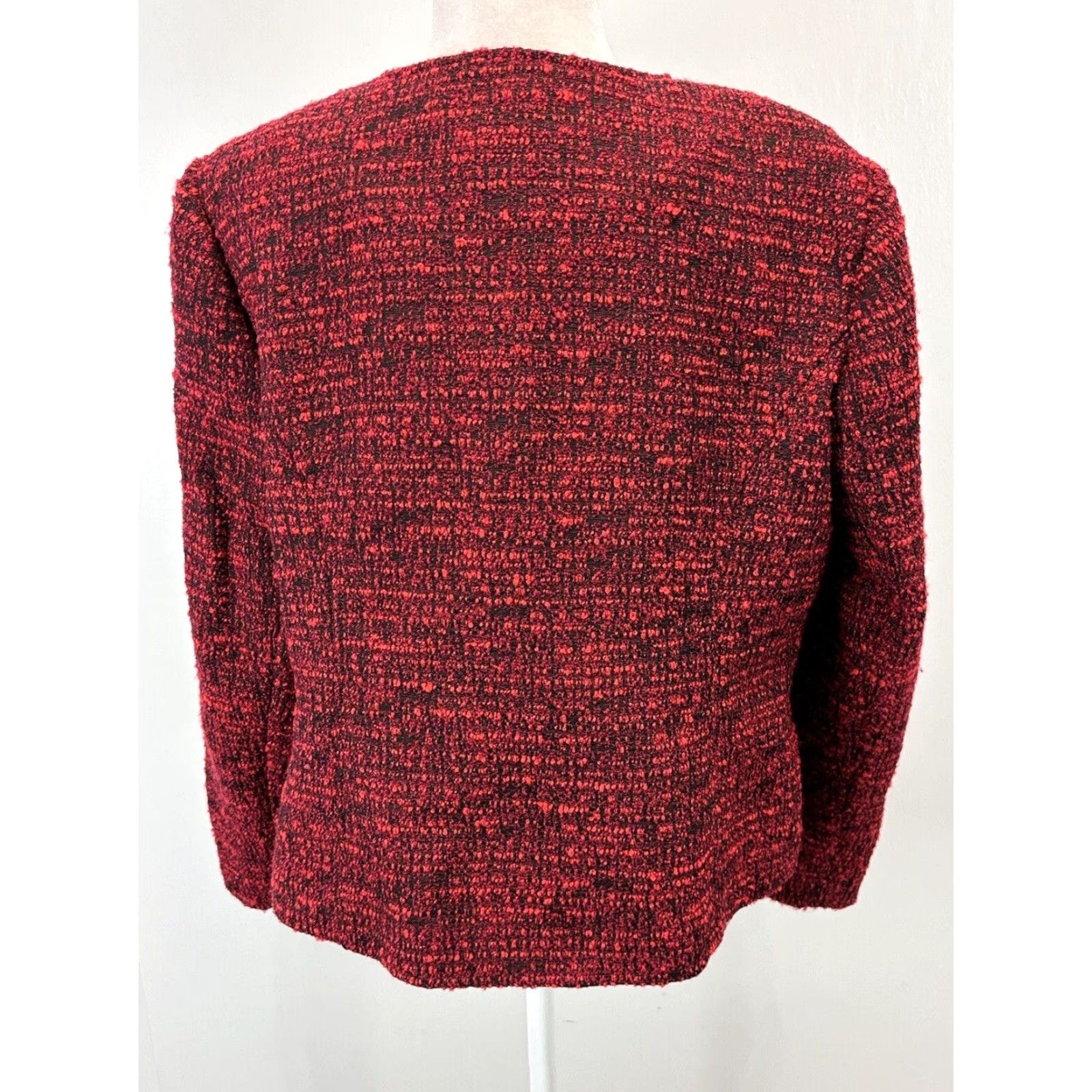 Vintage Chicos Blazer Red Tweed Jacket Sz 2 US Large Beaded Trim Open Front Career Size L / US 10 / IT 46 - 3 Thumbnail