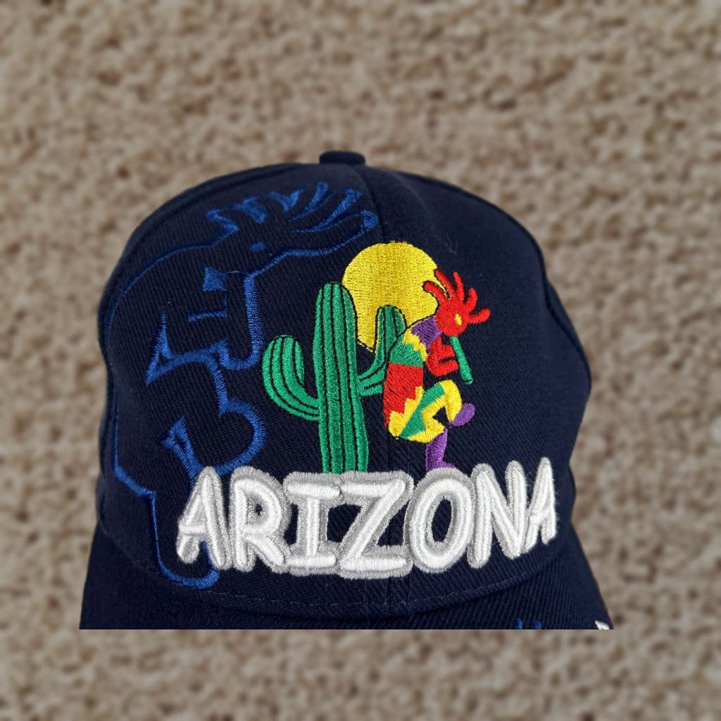 Vintage Arizona Santo Cap Hat Cap Adjustable Adult Blue Embroidered Desert Cactus 100% Acrylic Size ONE SIZE - 1 Thumbnail