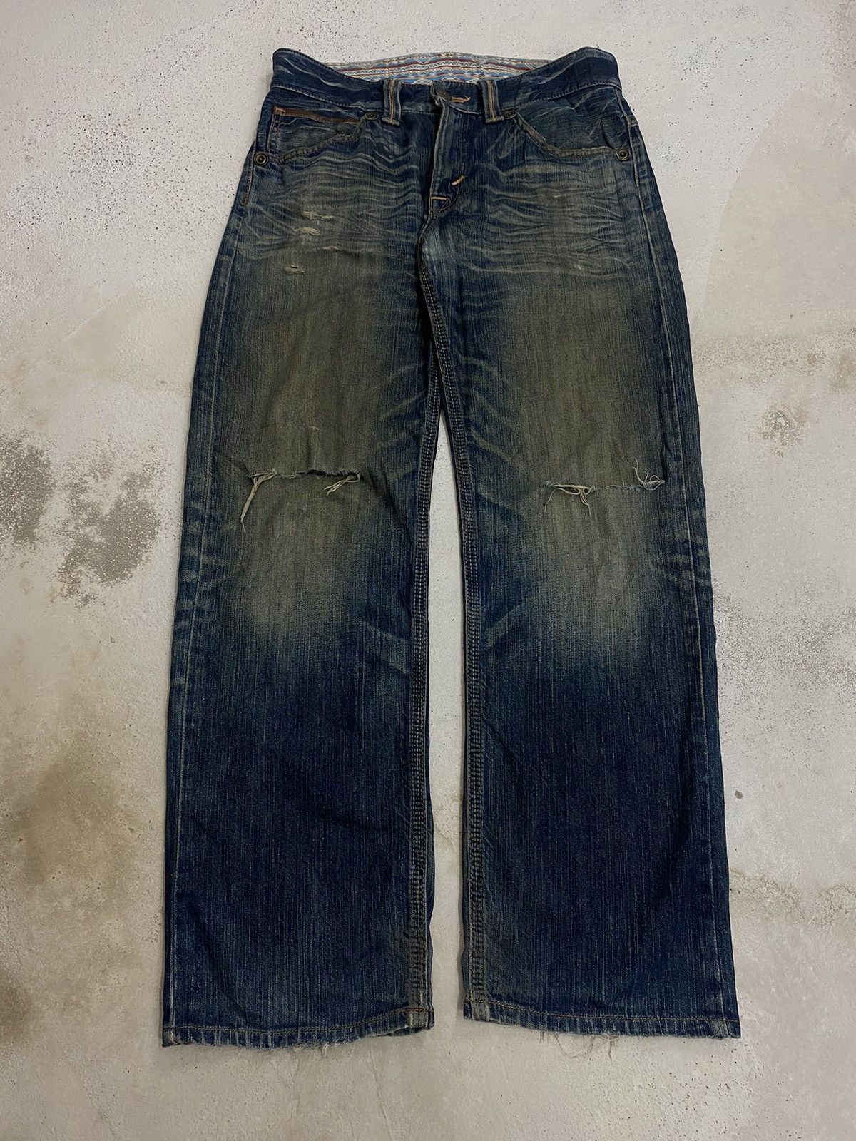 If Six Was Nine × Japanese Brand × Le Grande Bleu (L.G.B.) Edwin XV Japan Distressed Mud Washed Dirty Loose Fit Size US 32 / EU 48 - 2 Thumbnail