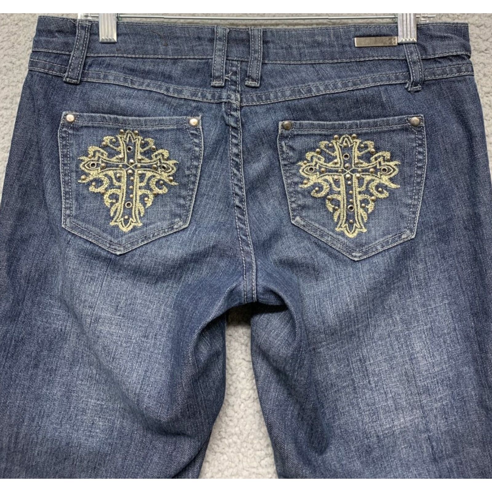 Vintage ZD Blue Jeans Womens Size 9 Low Rise 33W x 31.5L Dark Wash Rivets Embellished Jeans Womens Slim Straight 5-Pocket ZD Size 30" / US 8 / IT 44 - 5 Thumbnail