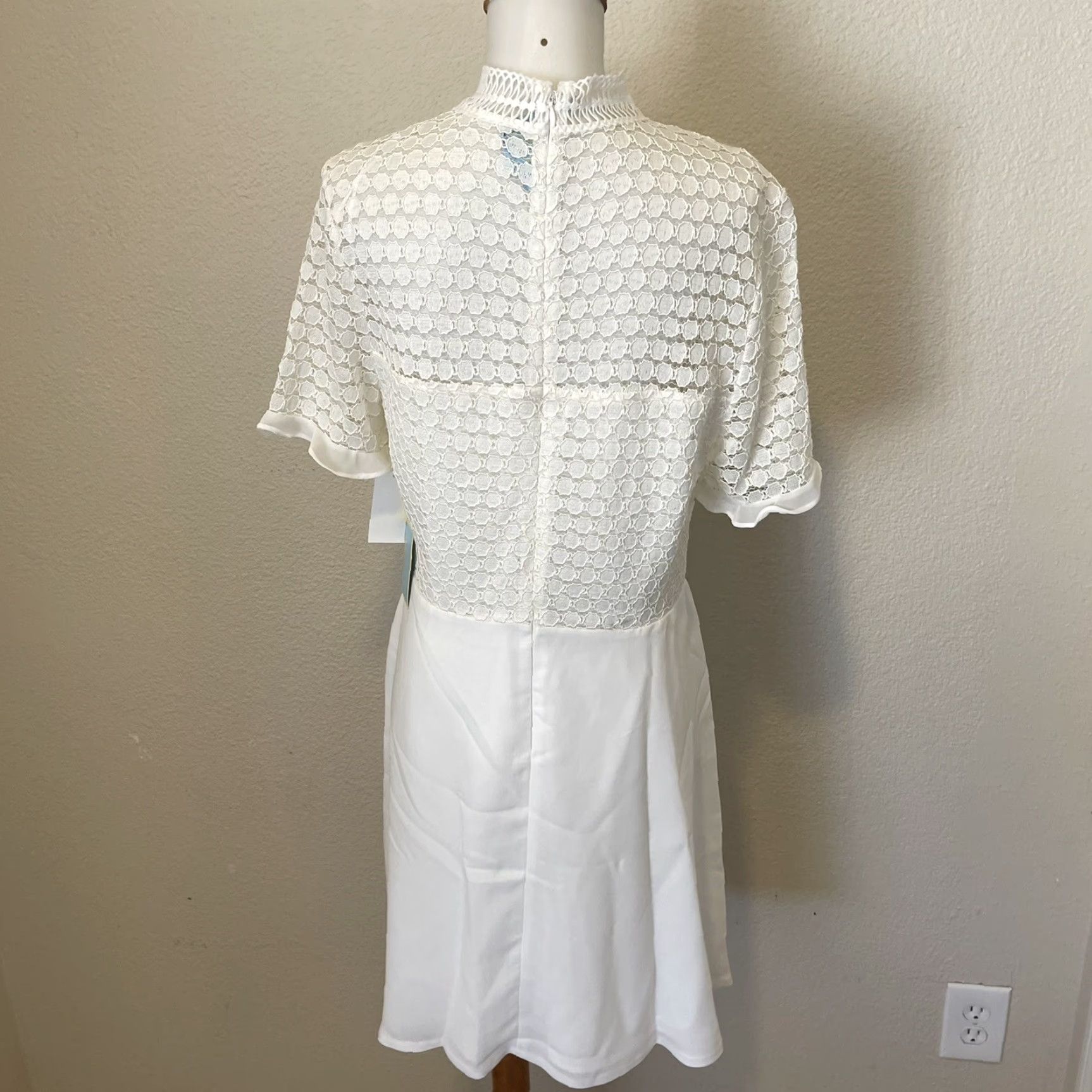 Cece Womens A-Line Short Sleeve Dress White Size 10 Knit Lined Formal Party  Spring - threedaughtersproperties.com