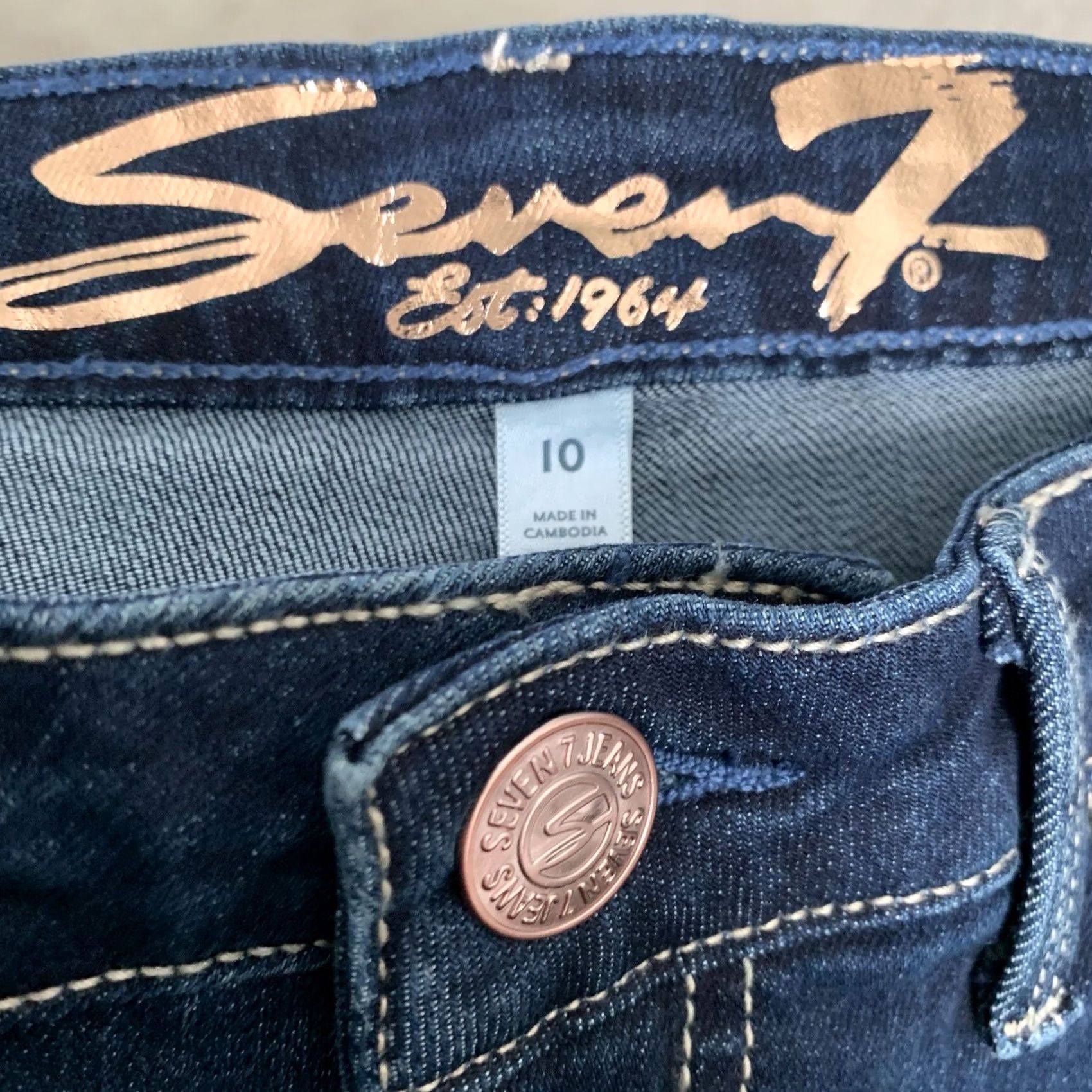 Vintage Seven7 Jeans crop Raw Hem Dark Wash Blue Denim Stretch Womens Sz 10 Fashion Jean Size 32" / US 10 / IT 46 - 2 Thumbnail