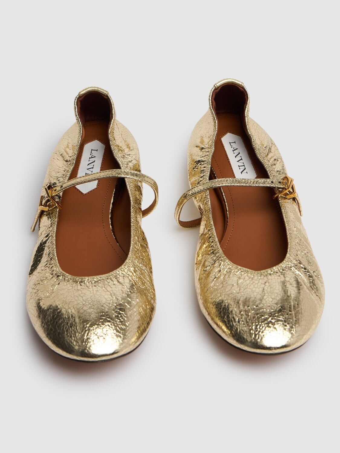 Lanvin LANVIN Mary Jane $790 Gold Crackled Leather Authentic Size US 8 / IT 38 - 2 Thumbnail