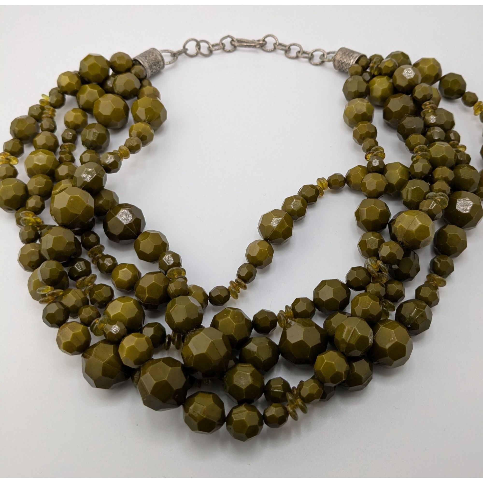Other Vintage Olive Green Multi-Strand Faceted Beaded Necklace Size ONE SIZE - 6 Thumbnail